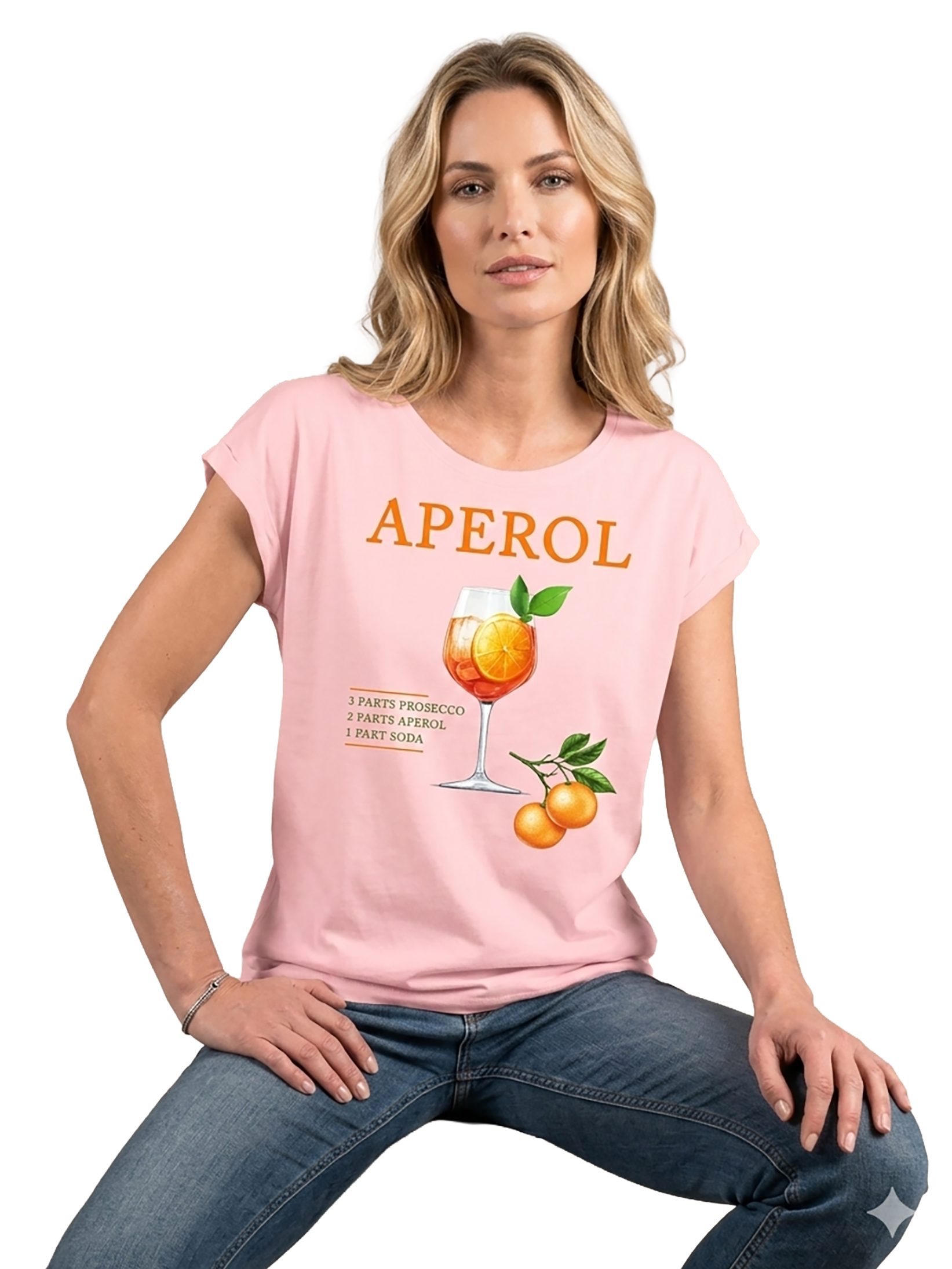 MAKAYA Print-Shirt Damen mit Orangen Motiv Aperol Spritz Glas Party Outfit Lässig Elegant (Schwarz, Weiß, Blau, Grau, Grün, Rosa, 34, 36, 38, 40, 42, 44, 46, 48, 50) große Größen