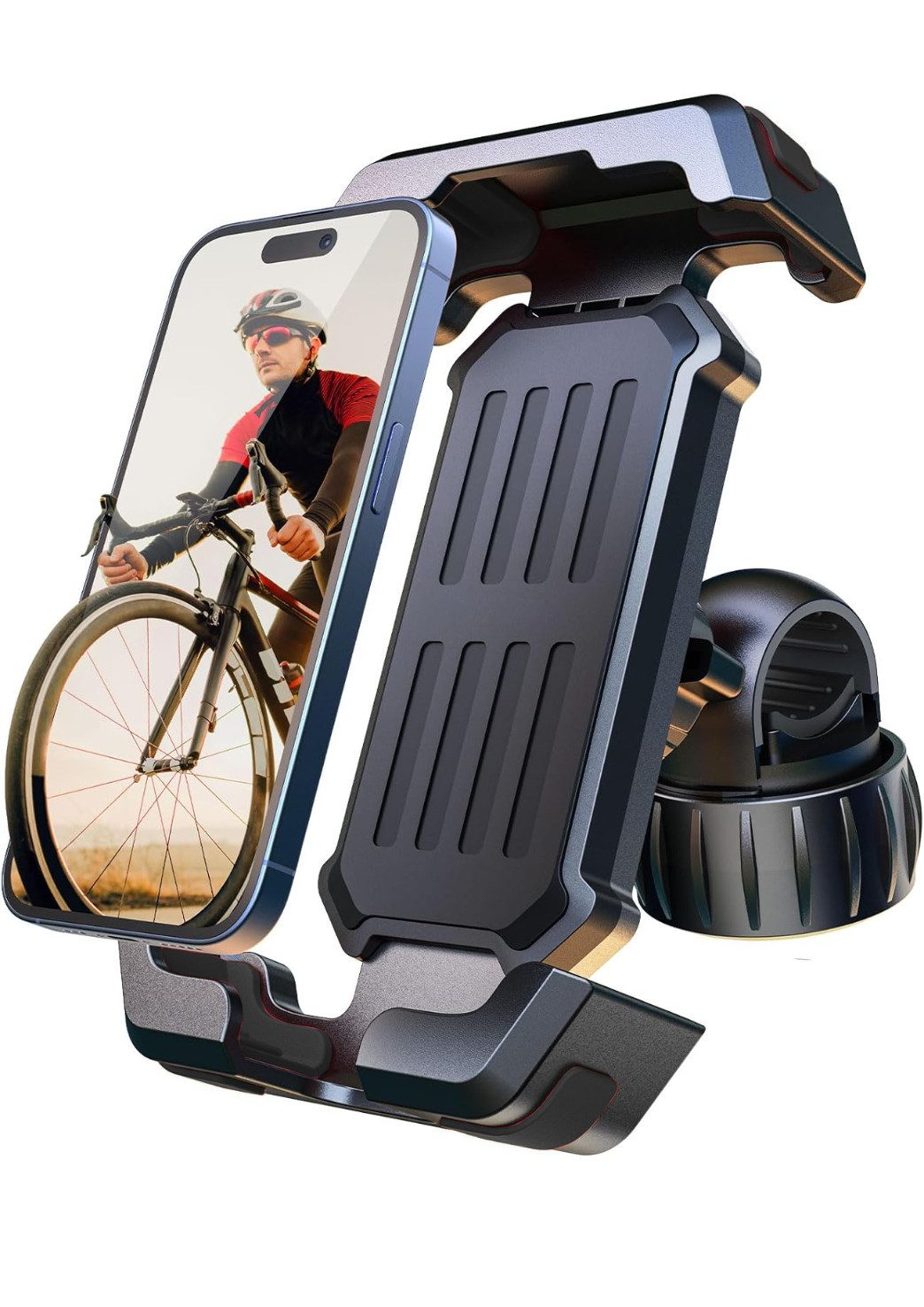 RUHE Smartphone-Halterung Handyhalterung Fahrrad Motorrad Kinderwagen E-Scooter mit Stoßdämpfer, (bis 8 Zoll, 360° Drehbar EXTREM FEST freie Tasten kompatibel mit iPhone Samsung, 1-tlg., Universal, Smartphone-Halterung Handyhalter Lenker Kameraschutz, Wetterfest Feste Handyhalterung E-Scooter Fahrrad Motorrad Kinderwagen)