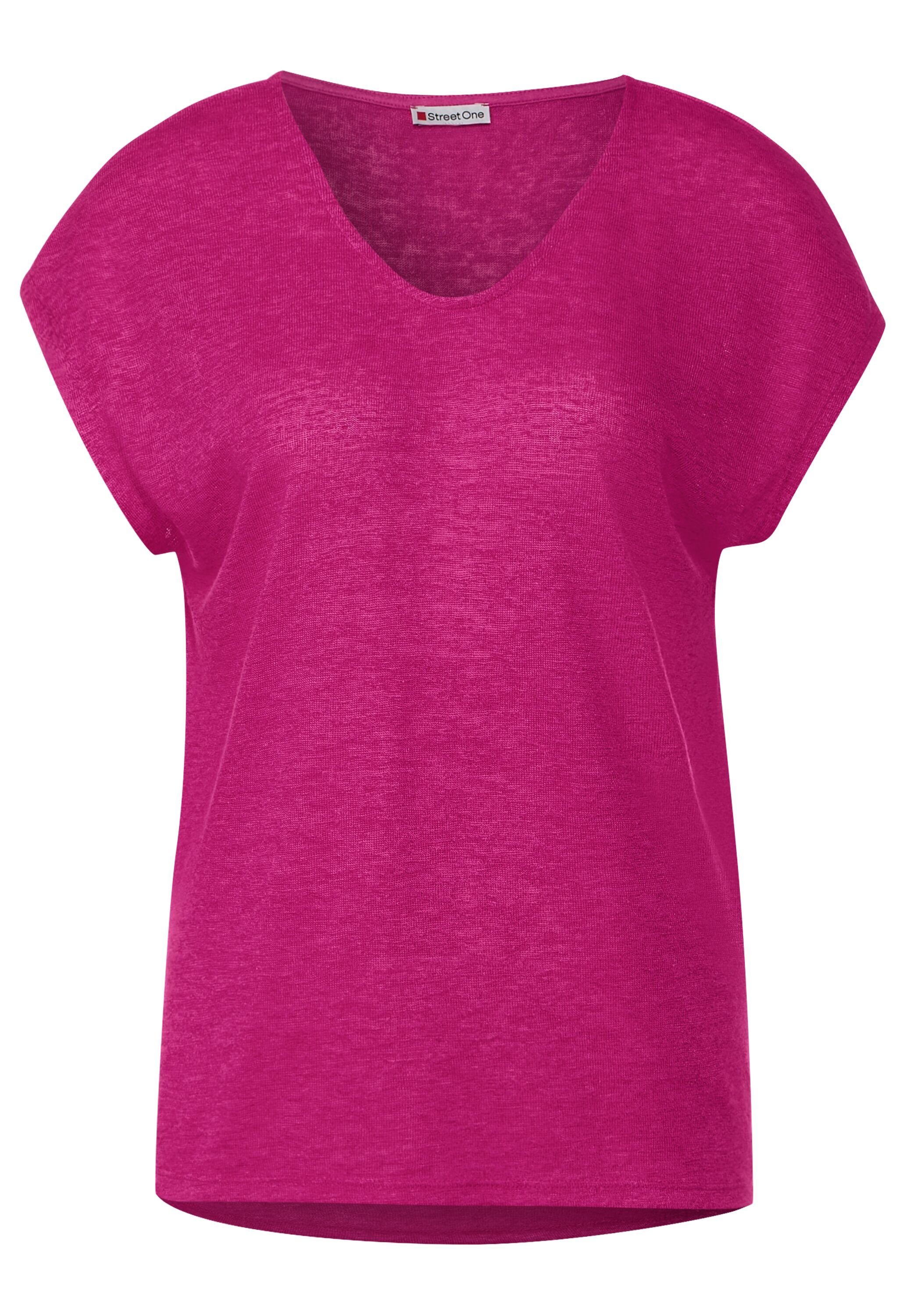 ONE STREET in Unifarbe V-Shirt oasis pink