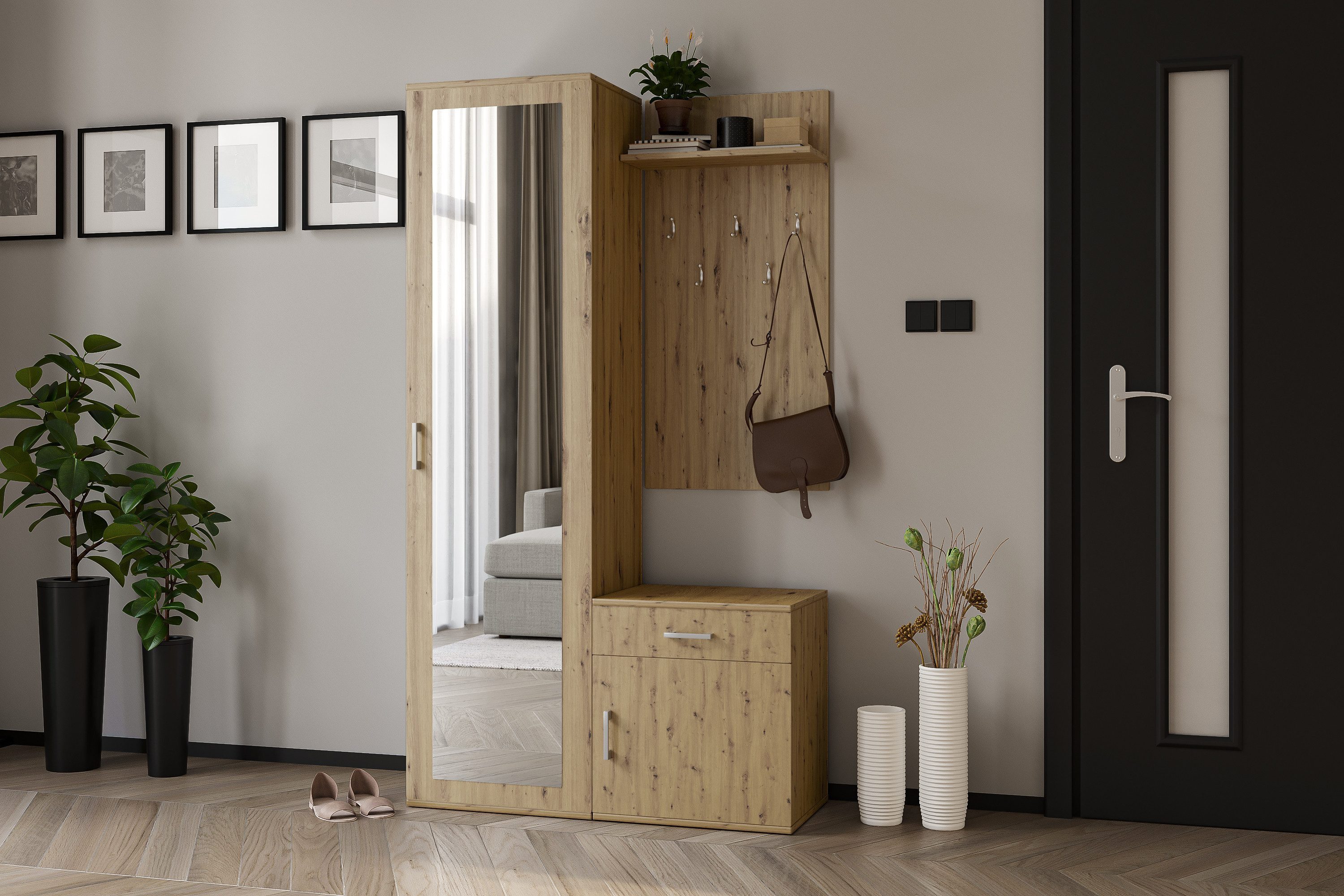 Beautysofa Kompaktgarderobe PAULA, mit Spiegel, Schuhschrank, günstig online kaufen