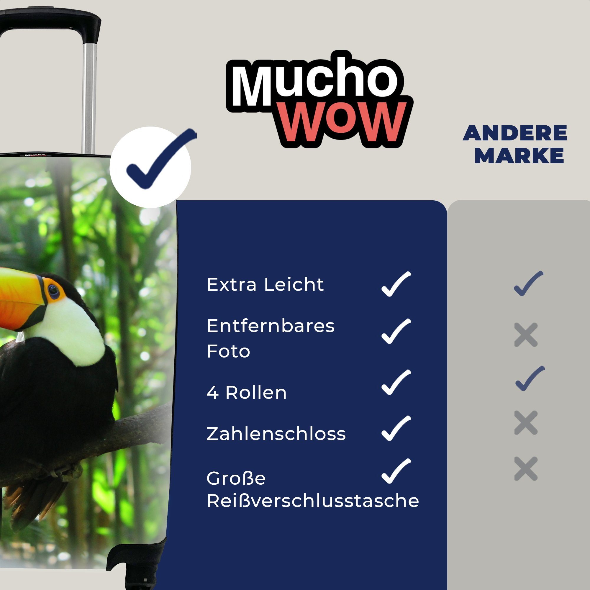 Reisetasche mit MuchoWow Ferien, Baum, Handgepäck im 4 Trolley, für rollen, Tukan Handgepäckkoffer Reisekoffer Rollen,