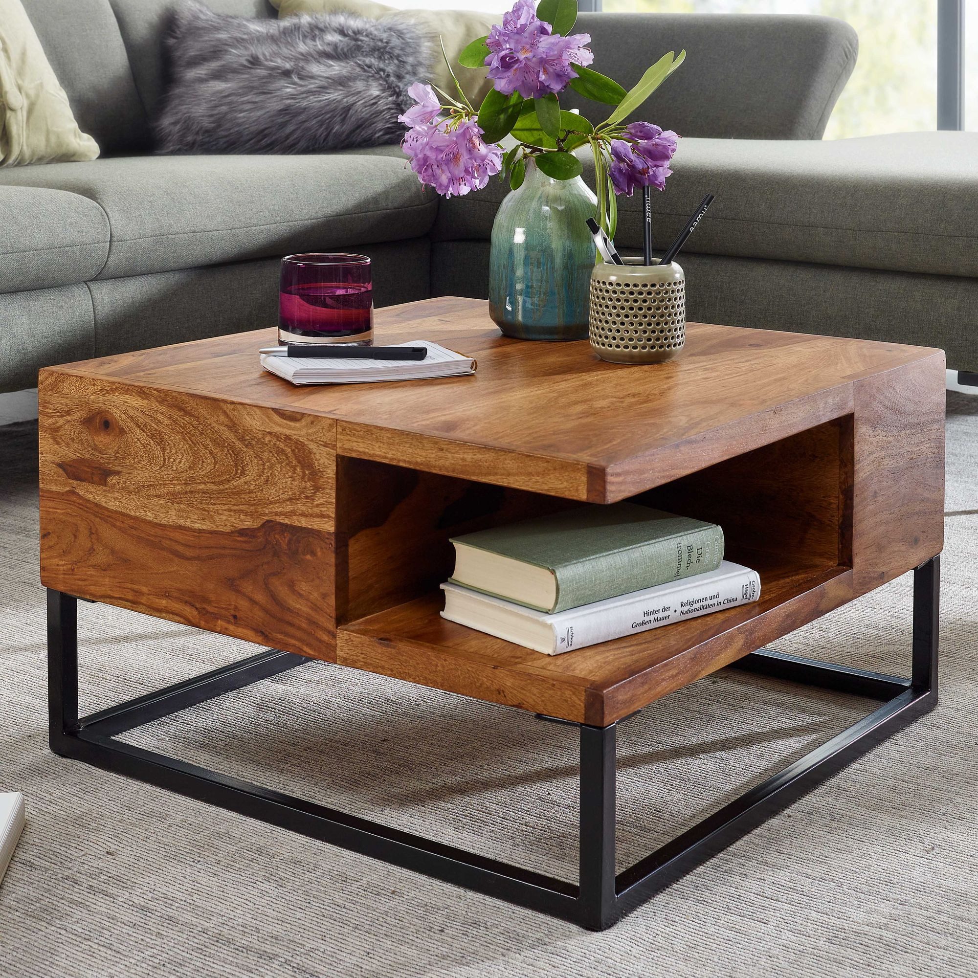 FINEBUY Couchtisch FB79523 (60x60x34,5 cm Massivholz günstig online kaufen