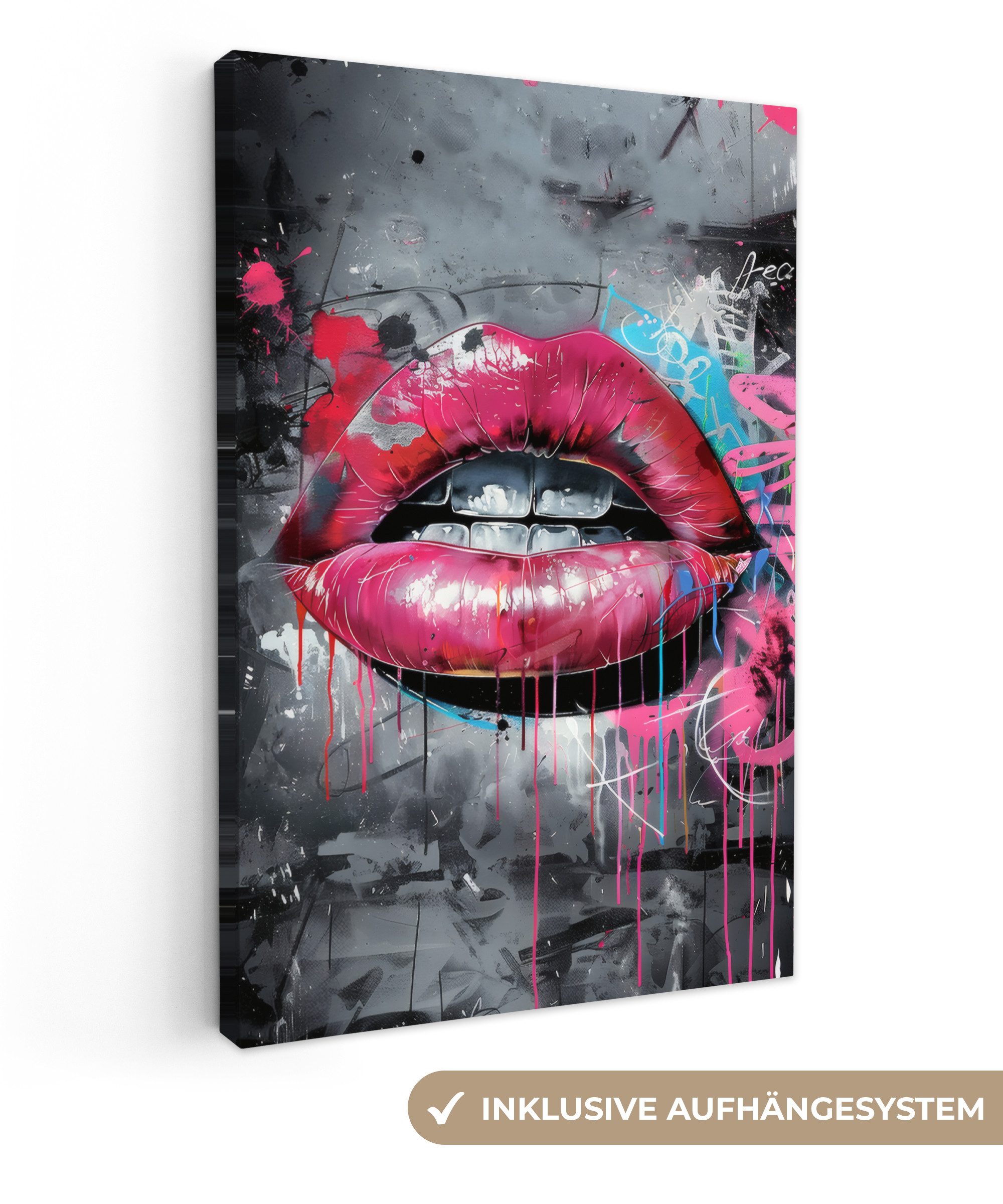 OneMillionCanvasses® Leinwandbild Lippen - Leuchtendes Rosa günstig online kaufen