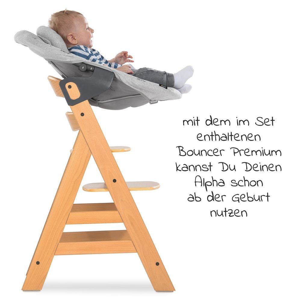 Essbrett, Plus Natur Hauck Sitzauflage Newborn ab Set Babystuhl (Set, für Alpha Neugeborene, Hochstuhl XL 5 Aufsatz Geburt, St),