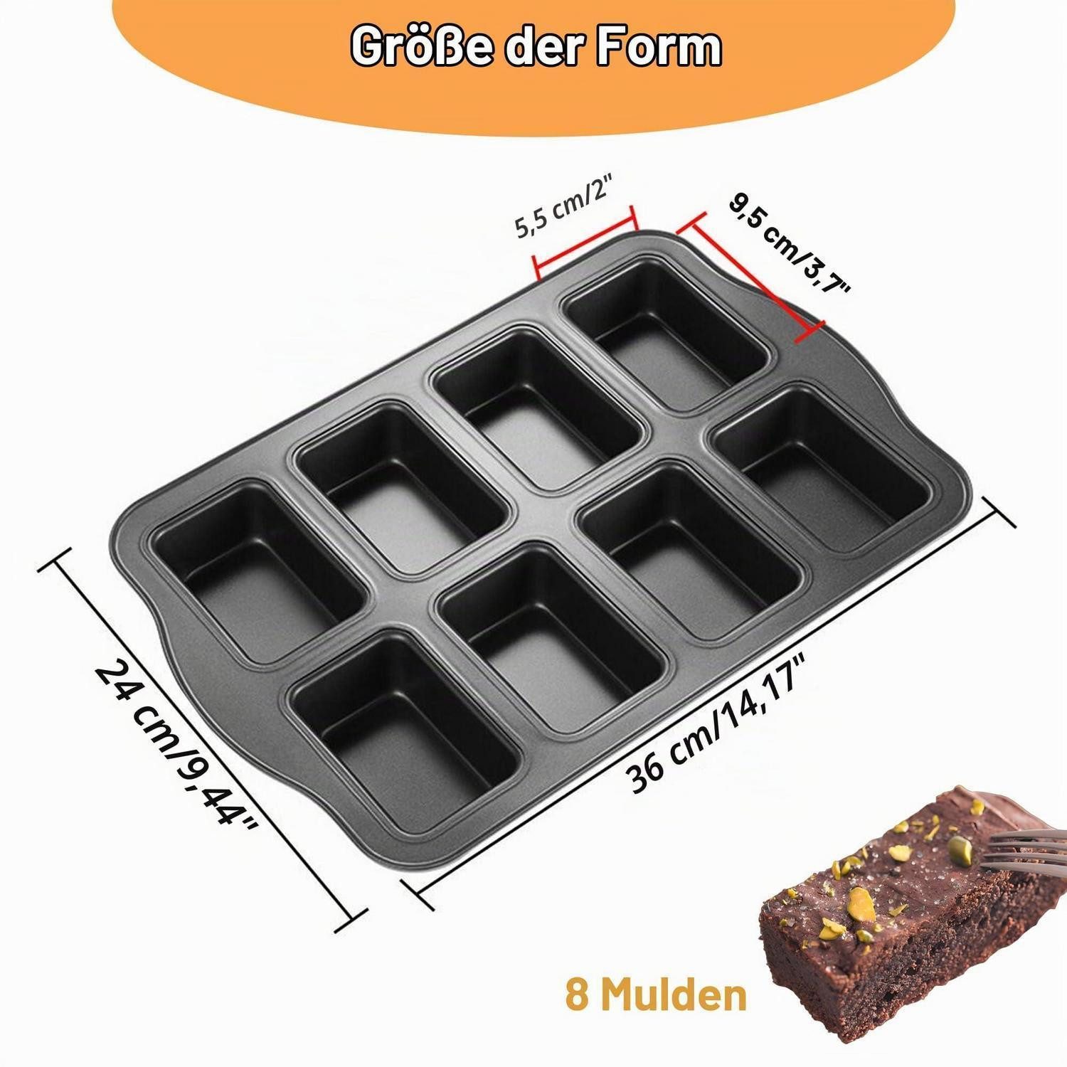LuxusKollektion Kastenform Mini Kuchenbackform 8er Rechteck Antihaft, (8-tlg)