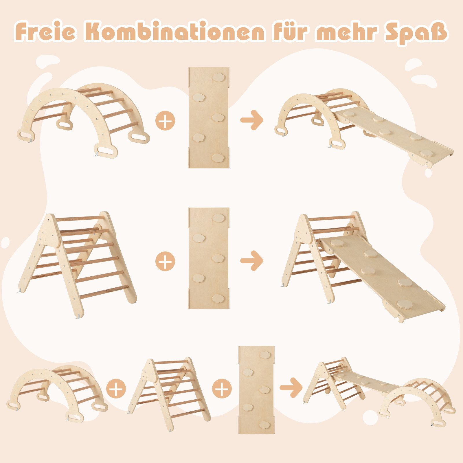 COSTWAY Klettergerüst, 4 in 1 Kletterbogen mit Rampe, Tragfähigkeit von 50kg