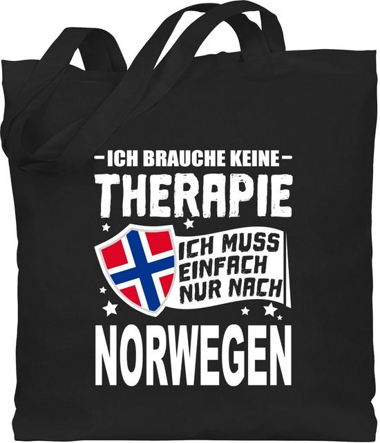Shirtracer Umhängetasche “Ich brauche keine Therapie Ich muss einfach nur nach Norwegen – weiß – Länder Wappen – Jutebeutel lange Henkel”, einkaufstasche jute – jutebeutel spruch – tasche baumwolle