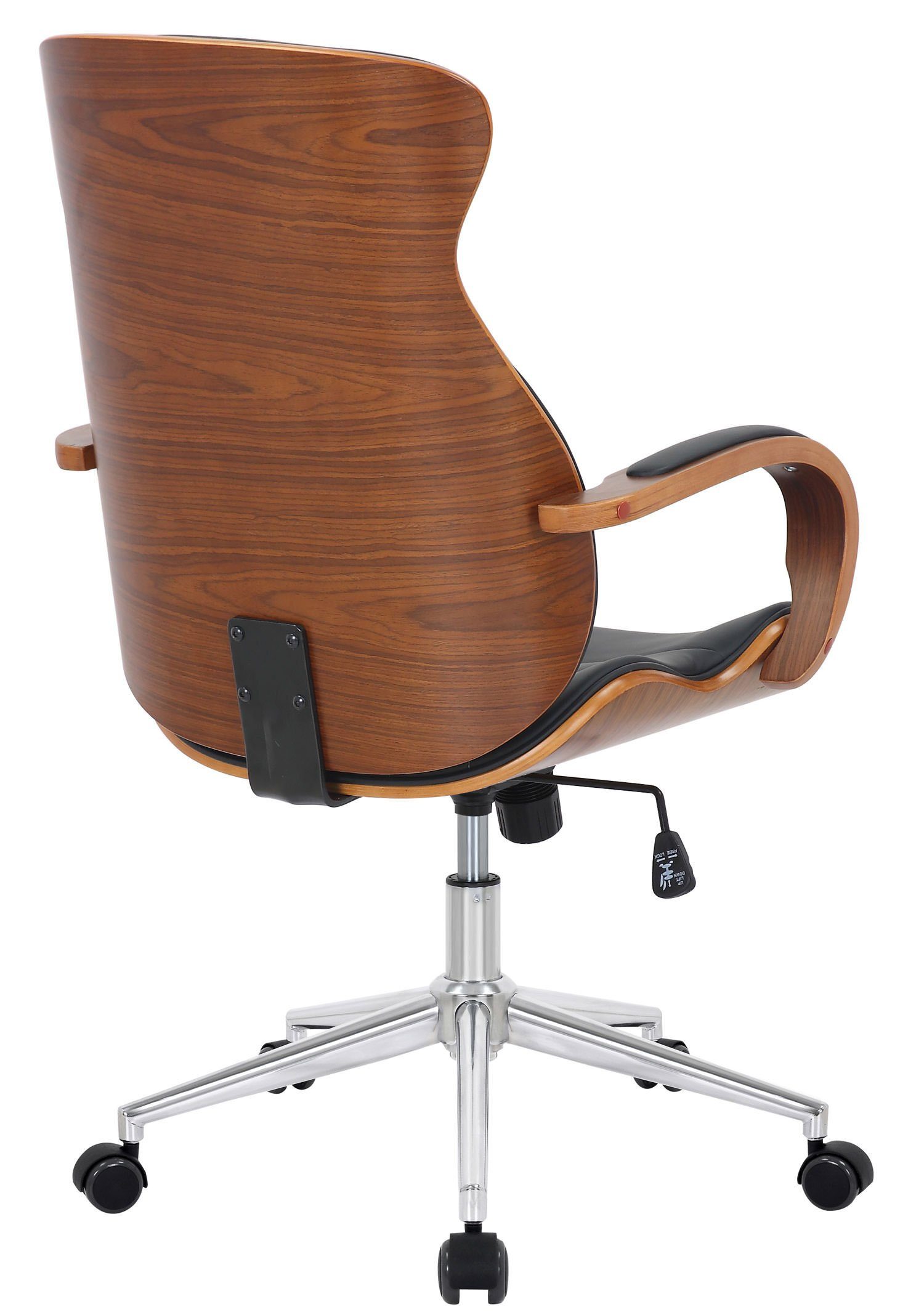 TPFLiving Bürostuhl drehbar mit Rückenlehne - bequemer Drehstuhl, höhenverstellbar Sitz: Mellow (Schreibtischstuhl, Bürostuhl Chefsessel, XXL), Metall Kunstleder und walnuss/schwarz chrom - Gestell: 360°