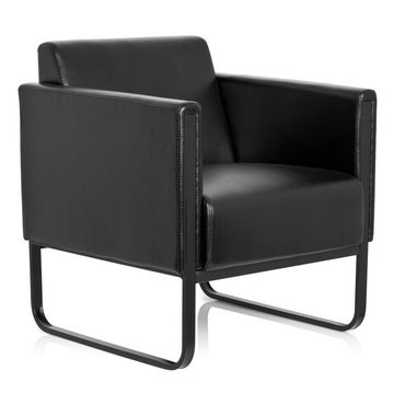 hjh OFFICE Loungesessel Polstersessel BALI BLACK Kunstleder mit Armlehnen, Sessel gepolstert mit Metallgestell