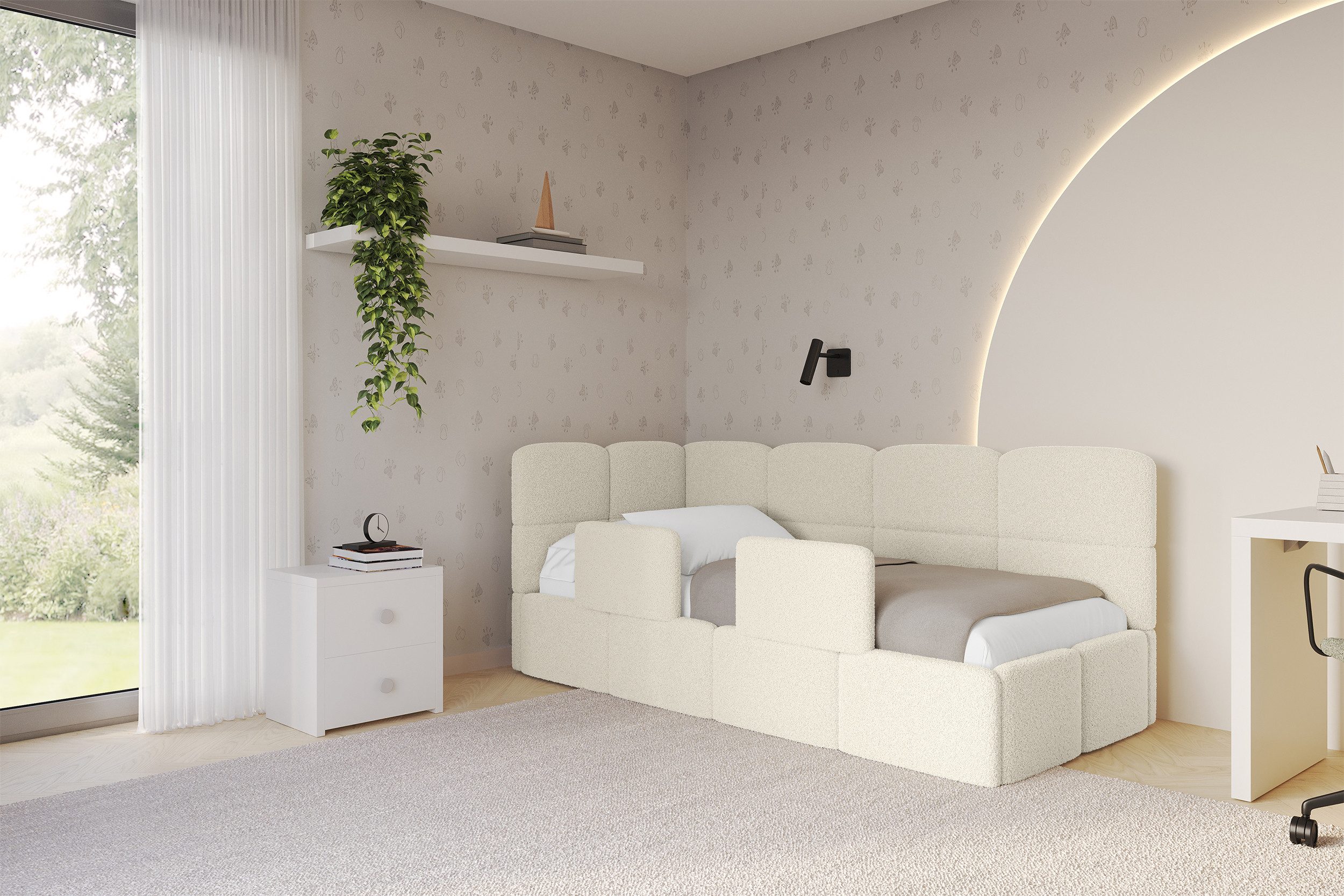 ALTDECOR Jugendbett KIVY (Jugendbett mit Bettkasten und Lattenrost, Polsterbett mit Matratze), Einzelbett mit Stauraum, Bett mit Kopfteil
