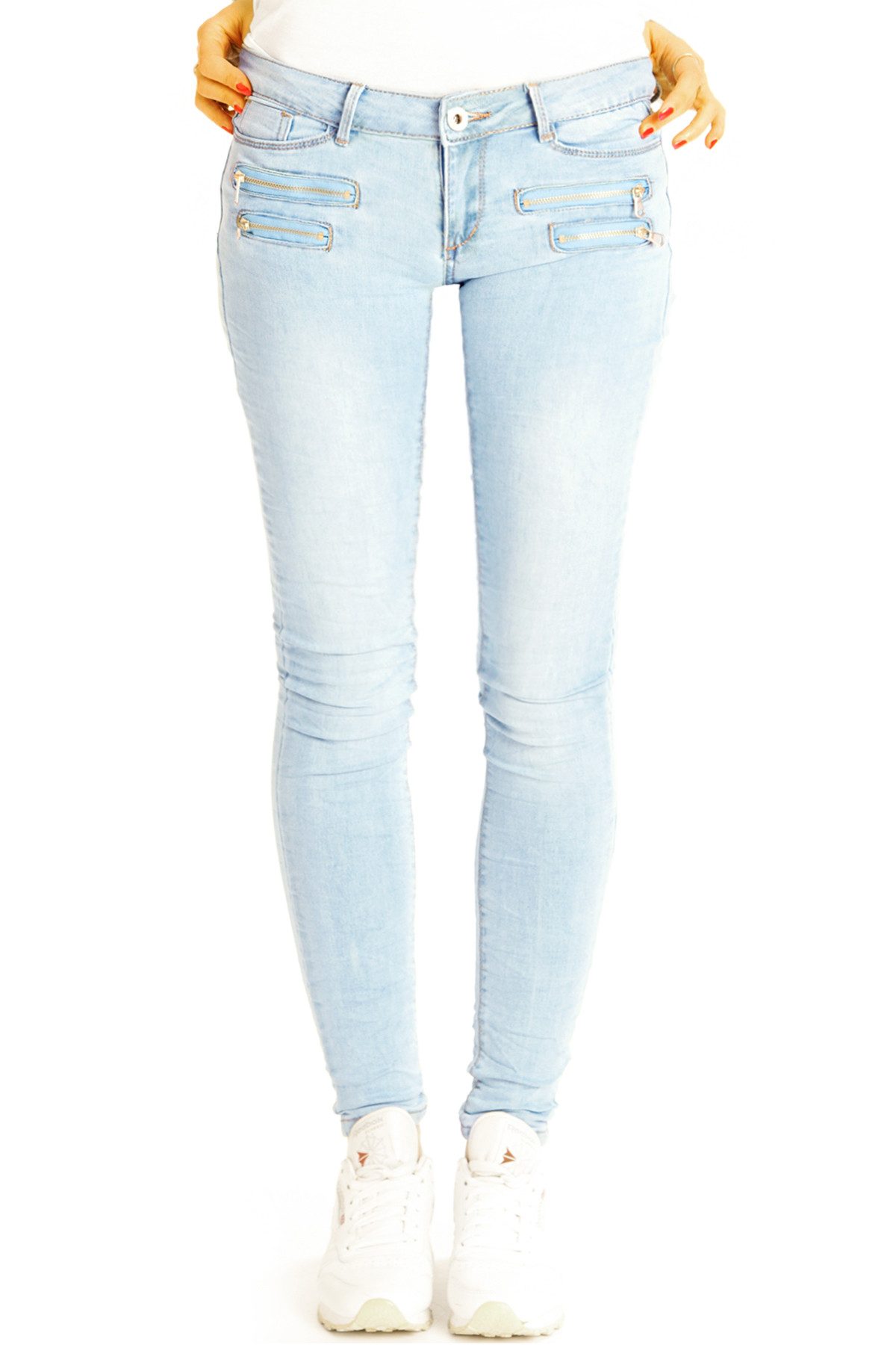 be styled Röhrenjeans Skinny Hüftjeans Slim fit Hose - Röhrige Damenjeans Hose - j5p-1 Reißverschlusstaschen