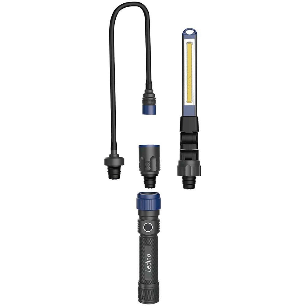 Ledino LED Arbeitsleuchte, LED-Leuchtmittel fest verbaut, LED Inspektionsleuchte Akku Handleuchte Alu Schwarz LED L 30 cm