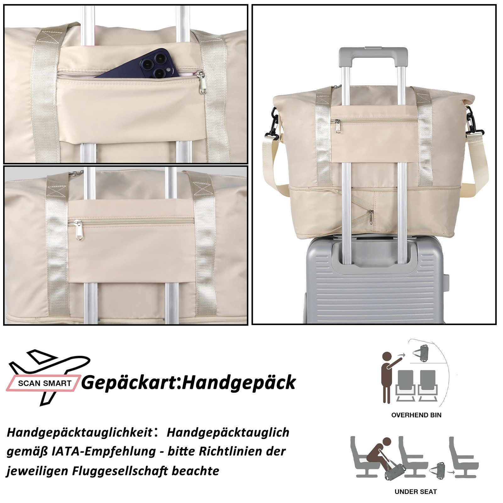 TAN.TOMI Reisetasche Erweiterbares Reisetasche Damen Herren Sporttasche 42x28x23 Handgepäck (Erweiterbares Weekender Bag mit Nassfach), Schwimmtasche Wasserdicht Travel Bag Fitnesstasche Trainingstasche