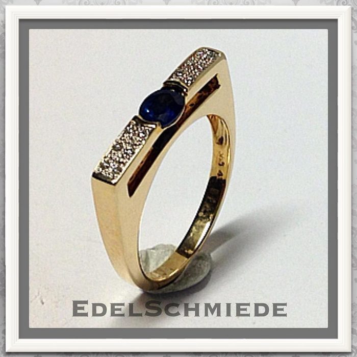 Edelschmiede925 Schmuckset Edelschmiede925 edler Goldring 585 mit Safir und Brillanten Ringgröße