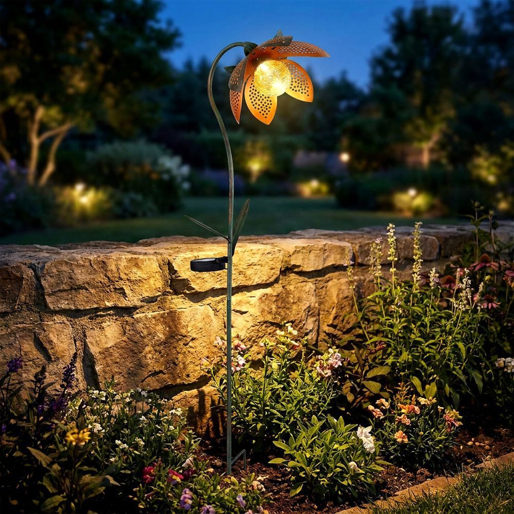 GLOBO LIGHTING LED Solarleuchte, LED-Leuchtmittel fest verbaut, Tageslichtweiß, LED Außen Solar Steck Leuchte Blume Crackle-Glas Kugel Lampe