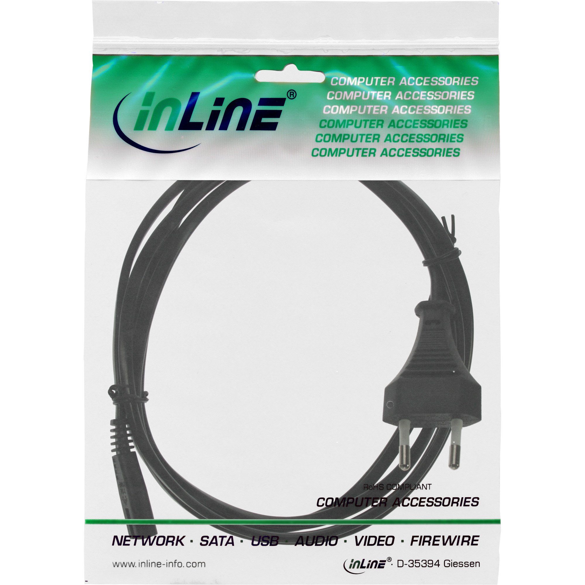 Inline InLine® Netzkabel, Netzstecker auf Euro 8 C7 Stecker, 1m Stromkabel