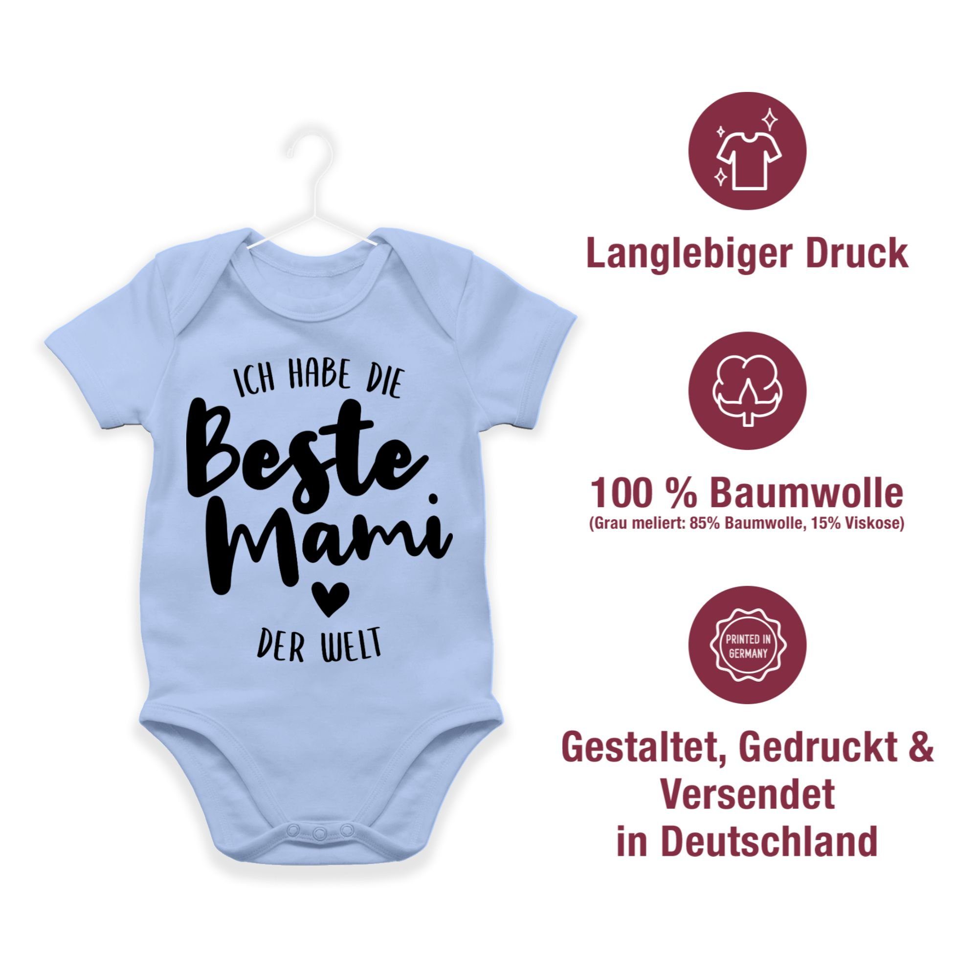 1 (1-tlg) habe Muttertagsgeschenk Welt Ich Shirtbody die Shirtracer beste schwarz Babyblau Mami der