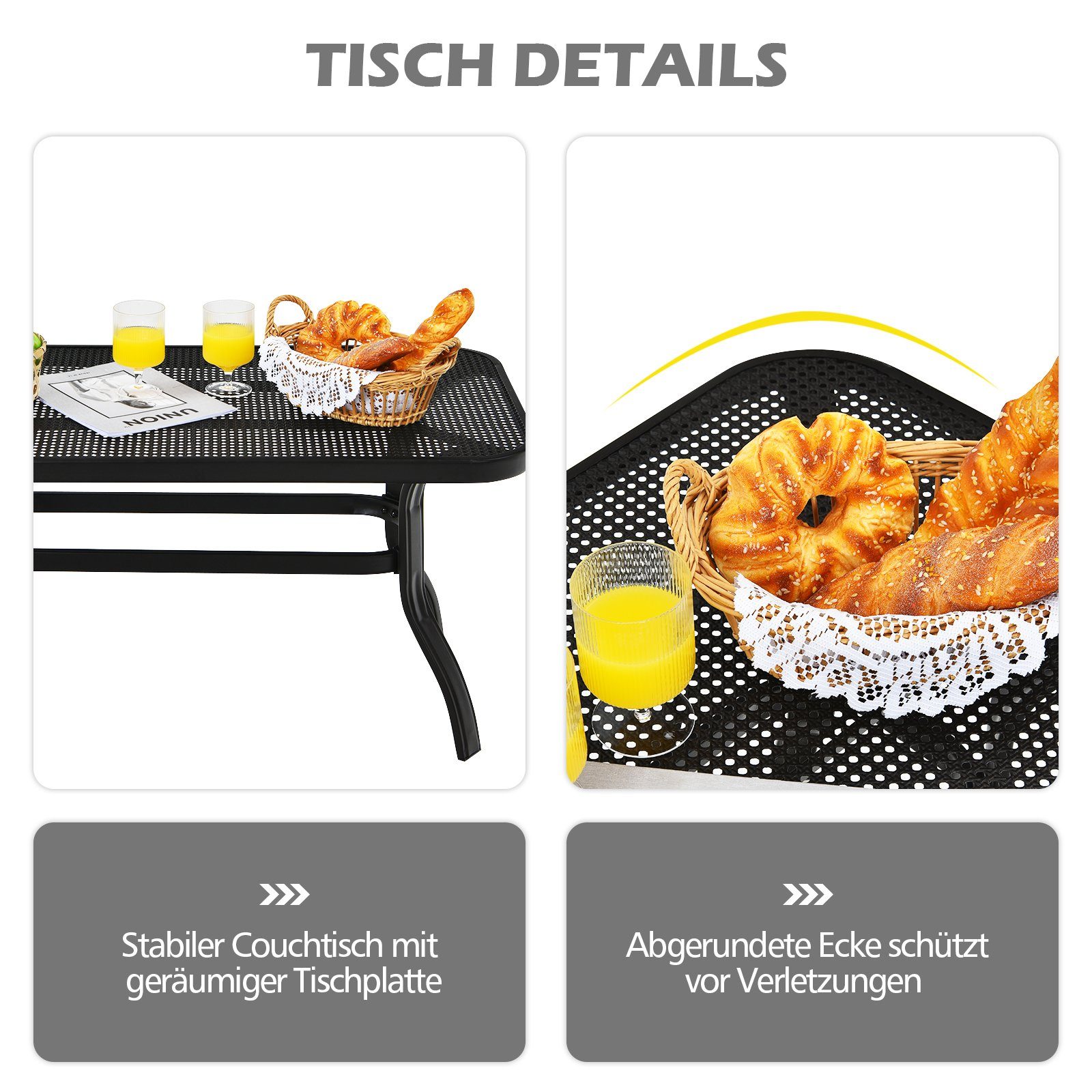 COSTWAY Gartensessel 2-Sitzer Gartenbank (3-St), Sitzgruppe mit Couchtisch