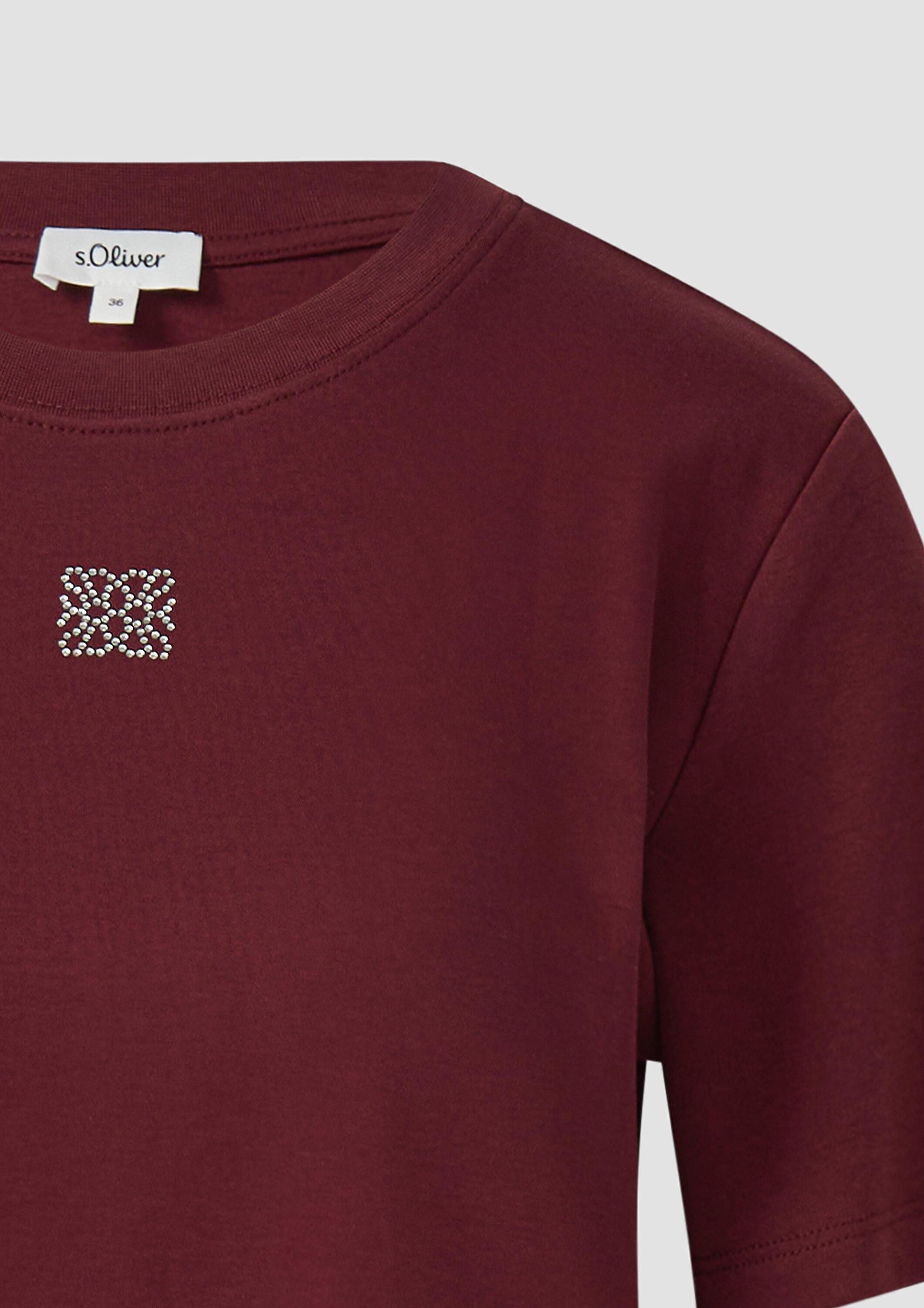 s.Oliver Kurzarmshirt T-Shirt Verkürztes T-Shirt mit Glitzerstein-Details