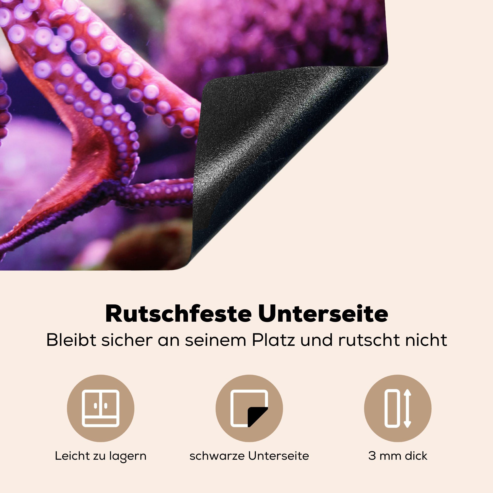 MuchoWow Herdblende-/Abdeckplatte Roter Oktopus, tlg), die Ceranfeldabdeckung für Schutz 81x52 Vinyl, (1 Induktionskochfeld cm, küche