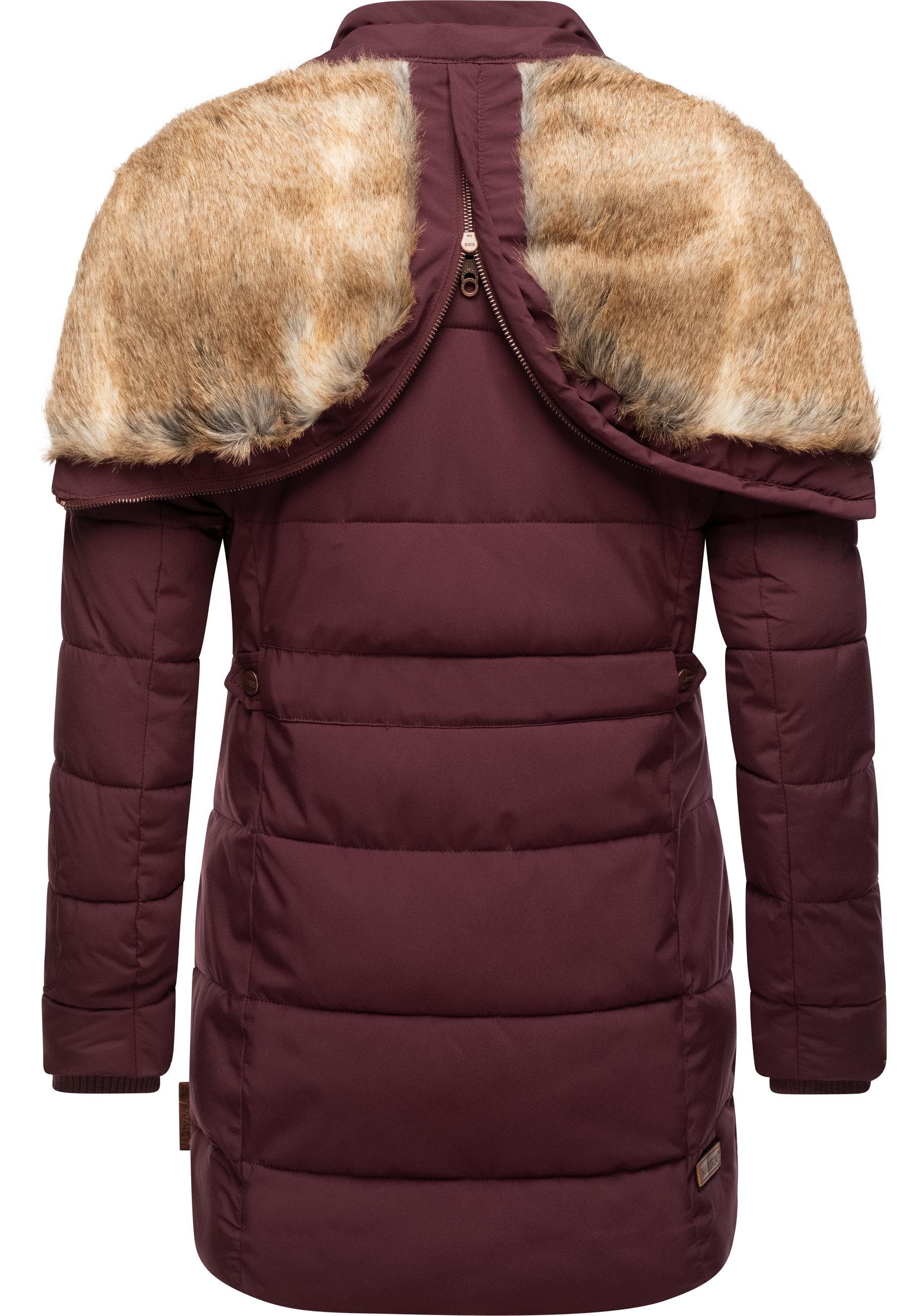 Marikoo Wintermantel Lieblings Jacke stylischer Winter Steppmantel m. Kunstpelz-Kapuze