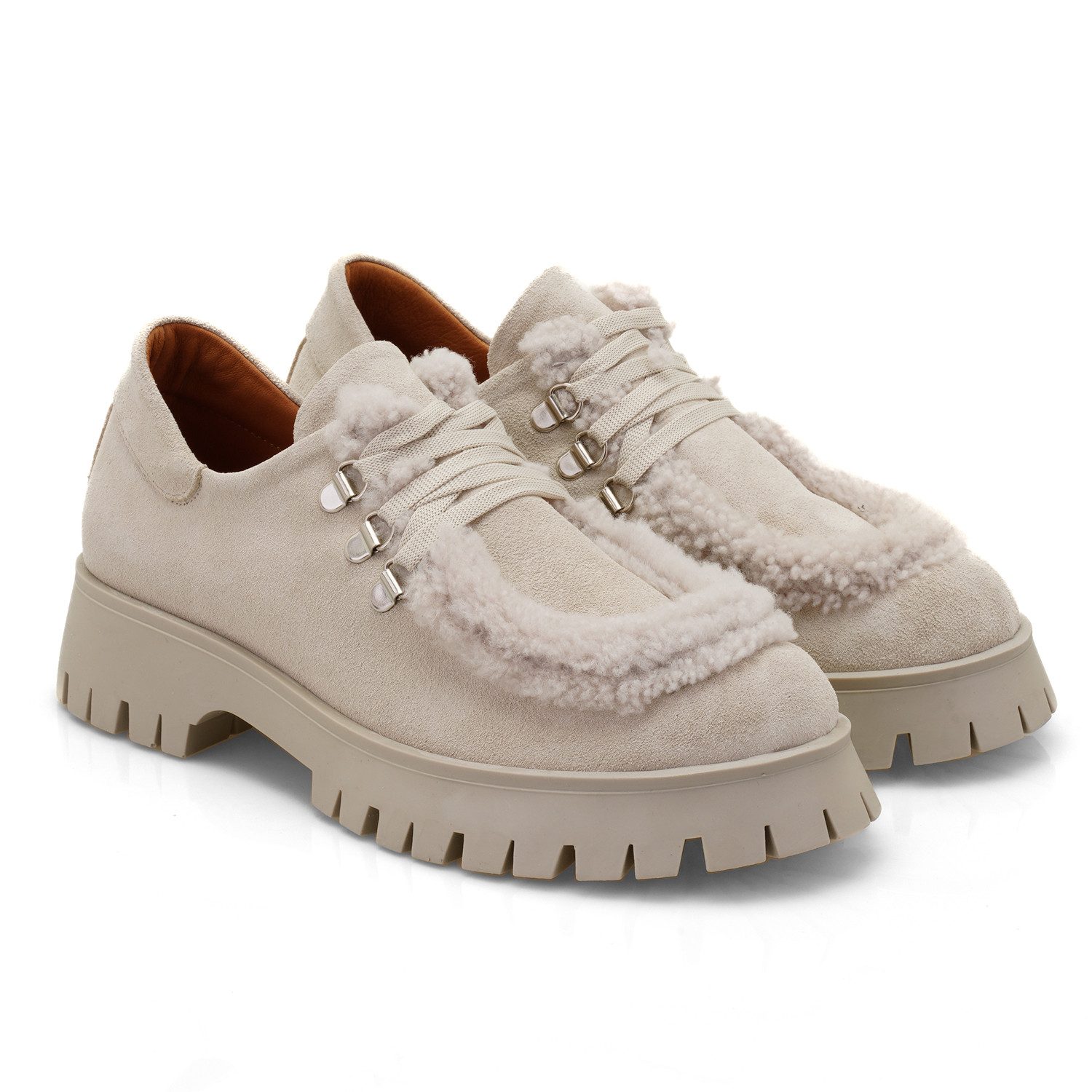 Desa Damen-Schnürschuhe aus Leder – Kunststoffsohle, flacher Absatz Loafer