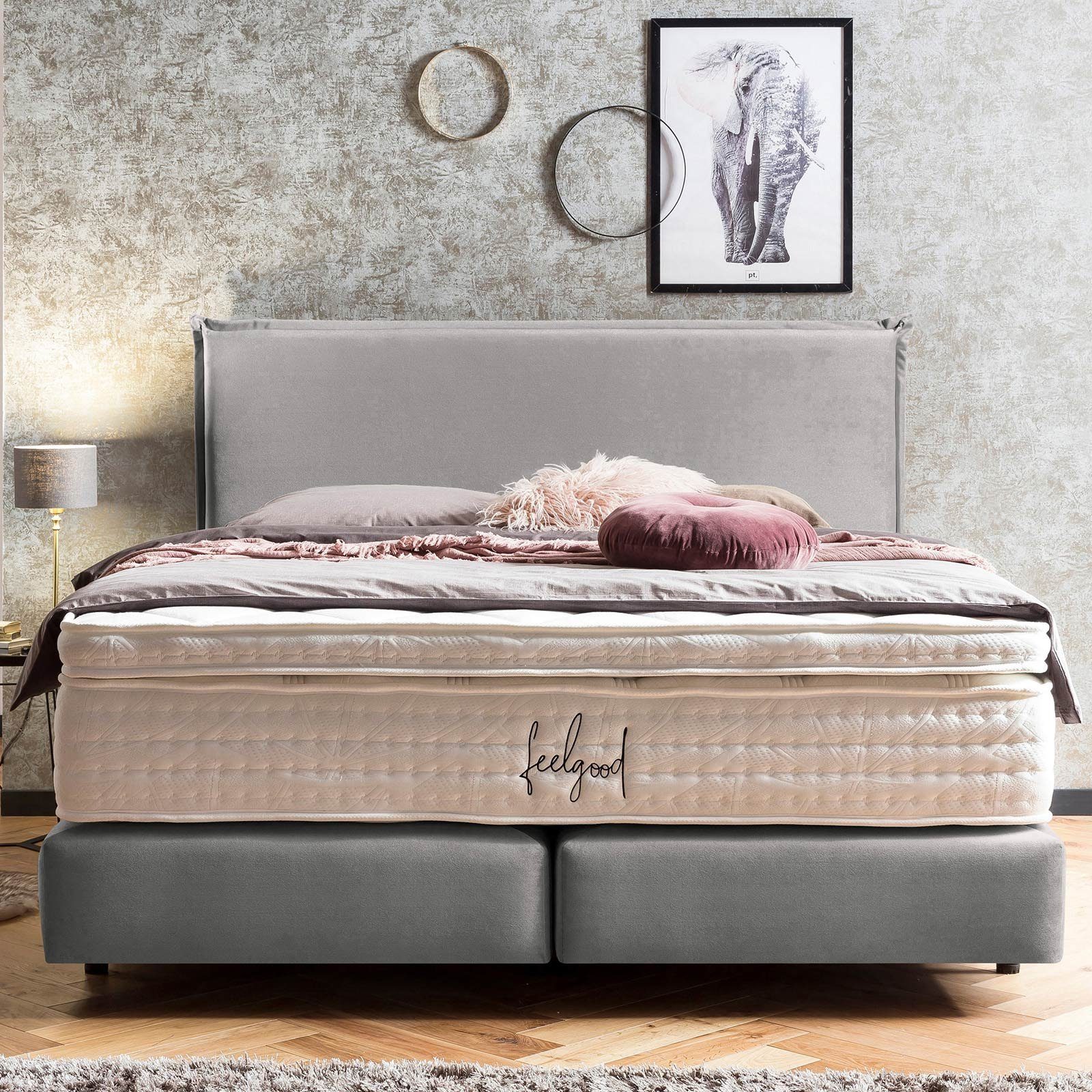BettCo Boxspringbett London (in Silber Samt, günstig online kaufen