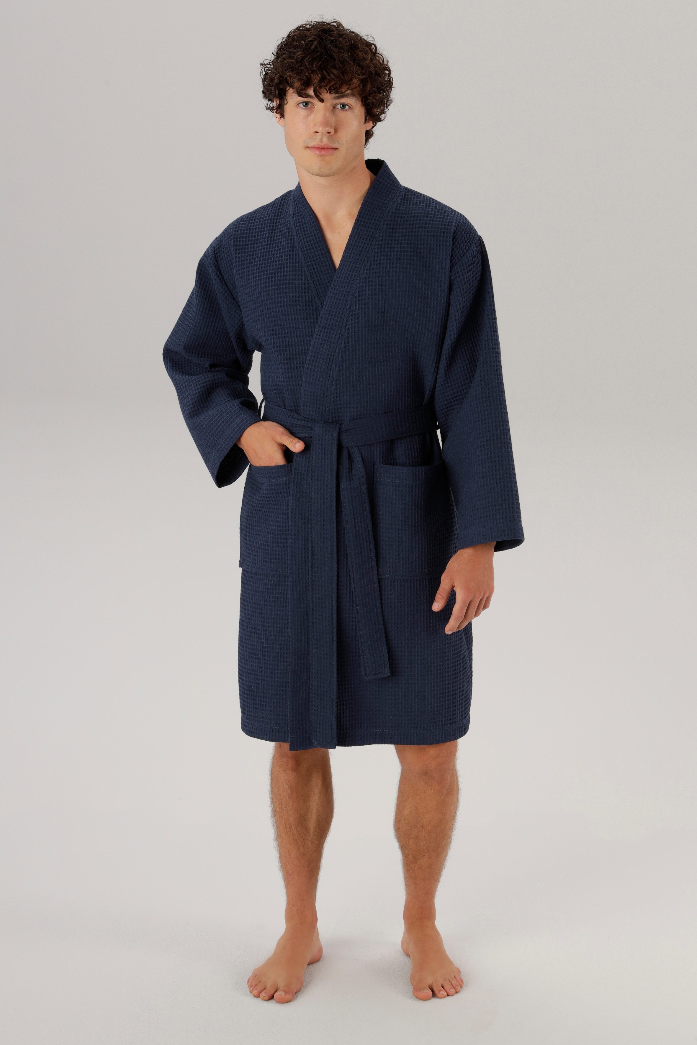 OTTO home Unisex-Bademantel Nora, Standard & Premium, leichte Qualität, ideal für Sauna & Spa, Waffelpiqué, Kimono-Kragen, Gürtel, Damen & Herren, Kimono-Kragen, Waffelpiqué, Baumwolle, Reisebademantel