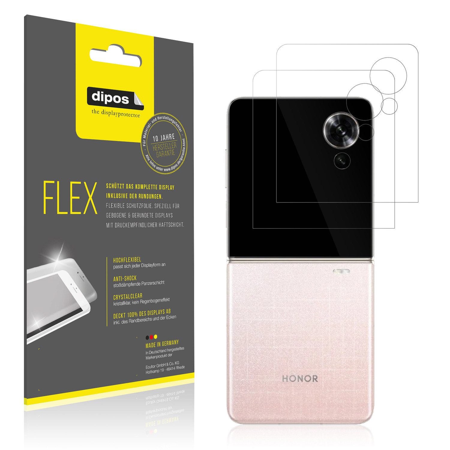 dipos Displayschutzfolie Schutzfolie für Honor Magic V Flip2 Aussenseite, 2 Stück, Displayschutz Schutz Folie Made in Germany