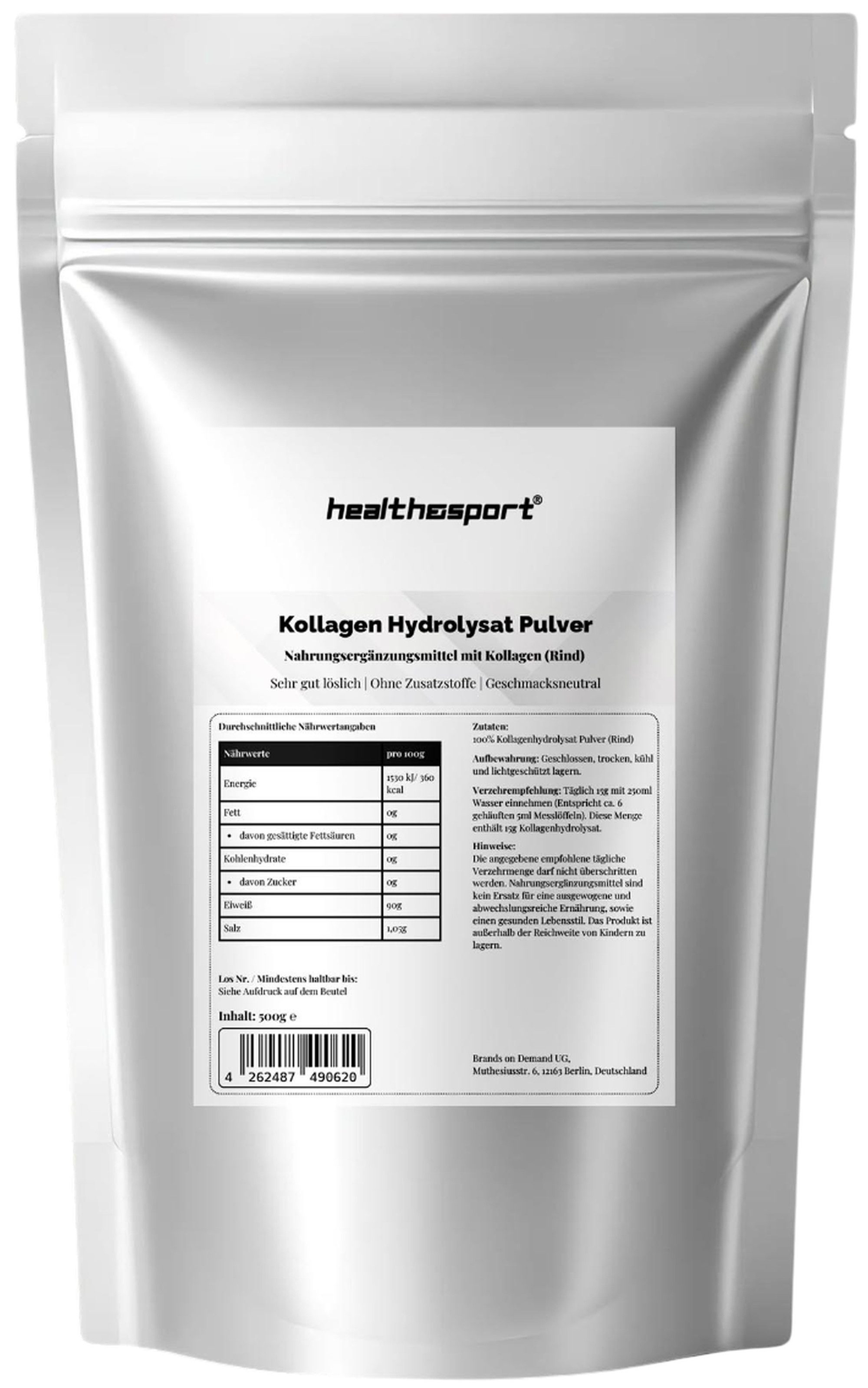 health&sport Hydrolysat – Für Muskelaufbau, Regeneration, Eiweißversorgung, Fitness Pulver, 500 g
