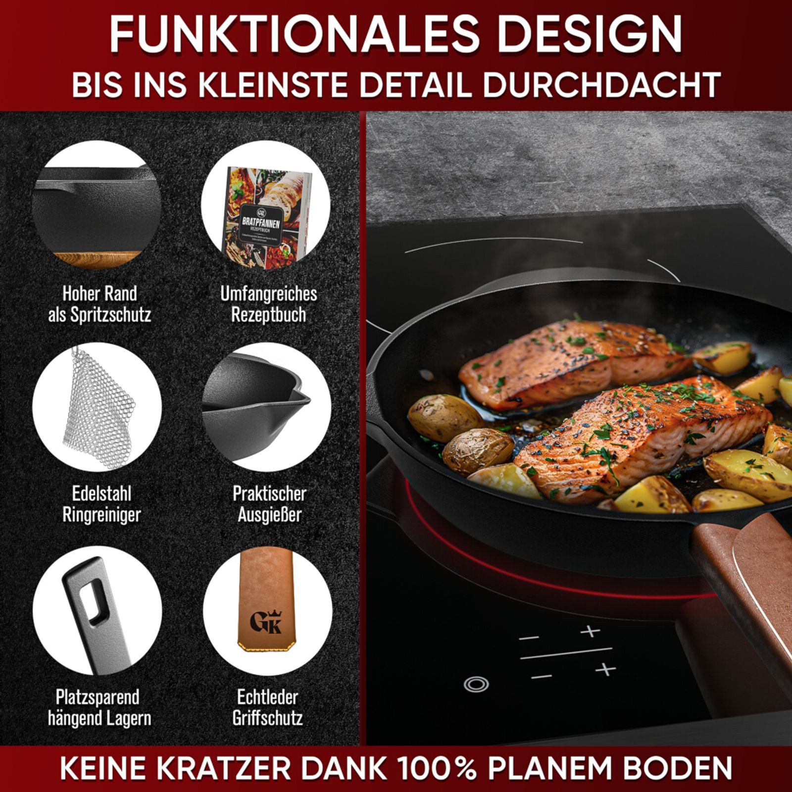 GUSSKÖNIG Topf-Set Gusseisen Set 10-teilig in Holzbox mit Dutch Oven, Gusseisen