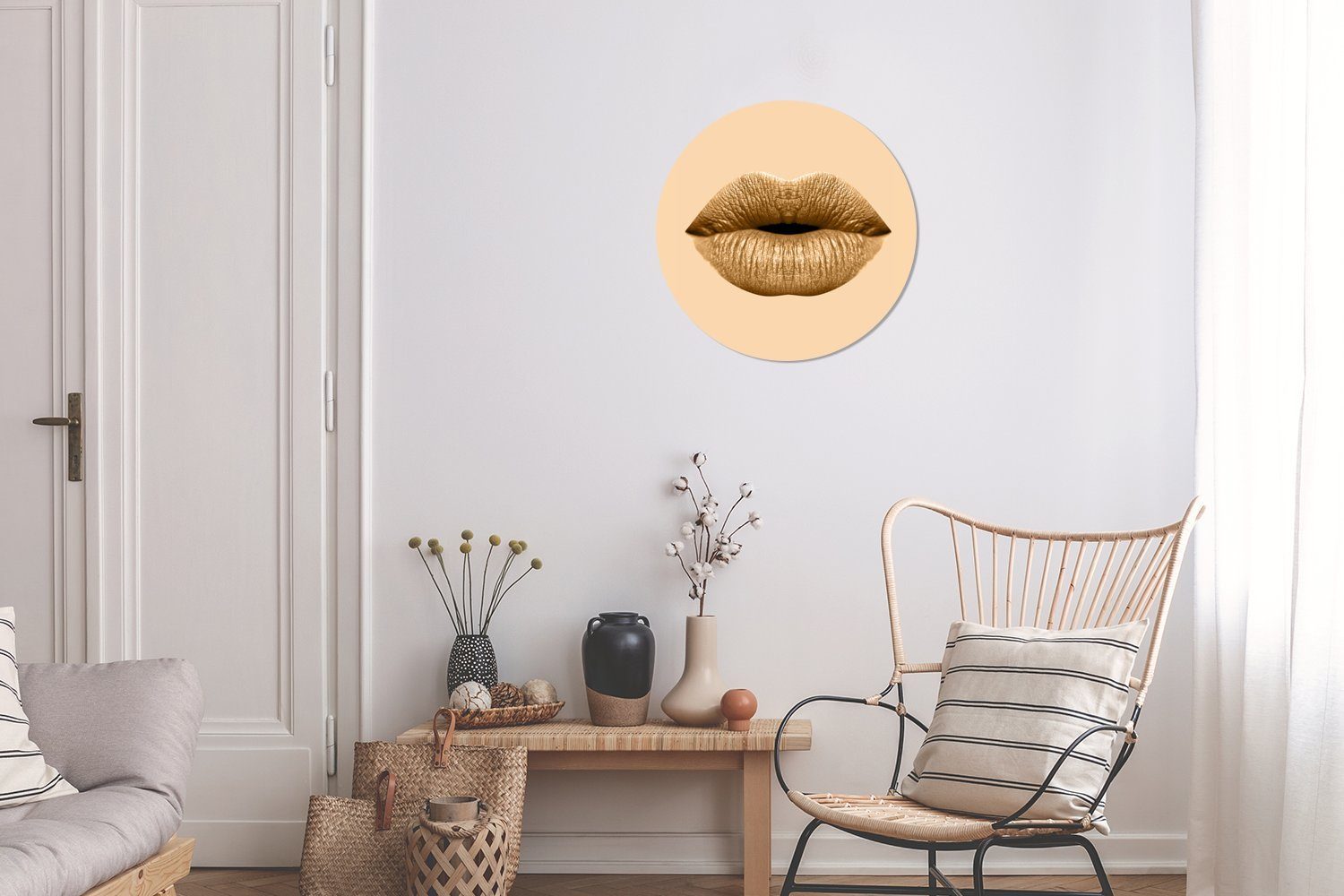 Kinderzimmer, Tapetenaufkleber, (1 Wandsticker für St), Wohnzimmer Rund, - MuchoWow Braun Tapetenkreis - Pastell Lippen