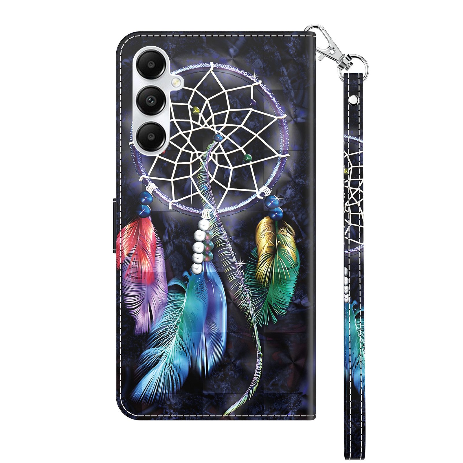 CLM-Tech Handytasche für Samsung Galaxy A16 / A17 / A18 4G / 5G Klapphülle (Traumfänger schwarz bunt, 1-tlg., Handyhülle mit Standfunktion - Wallet Flip Case in – Bild 3 von 5