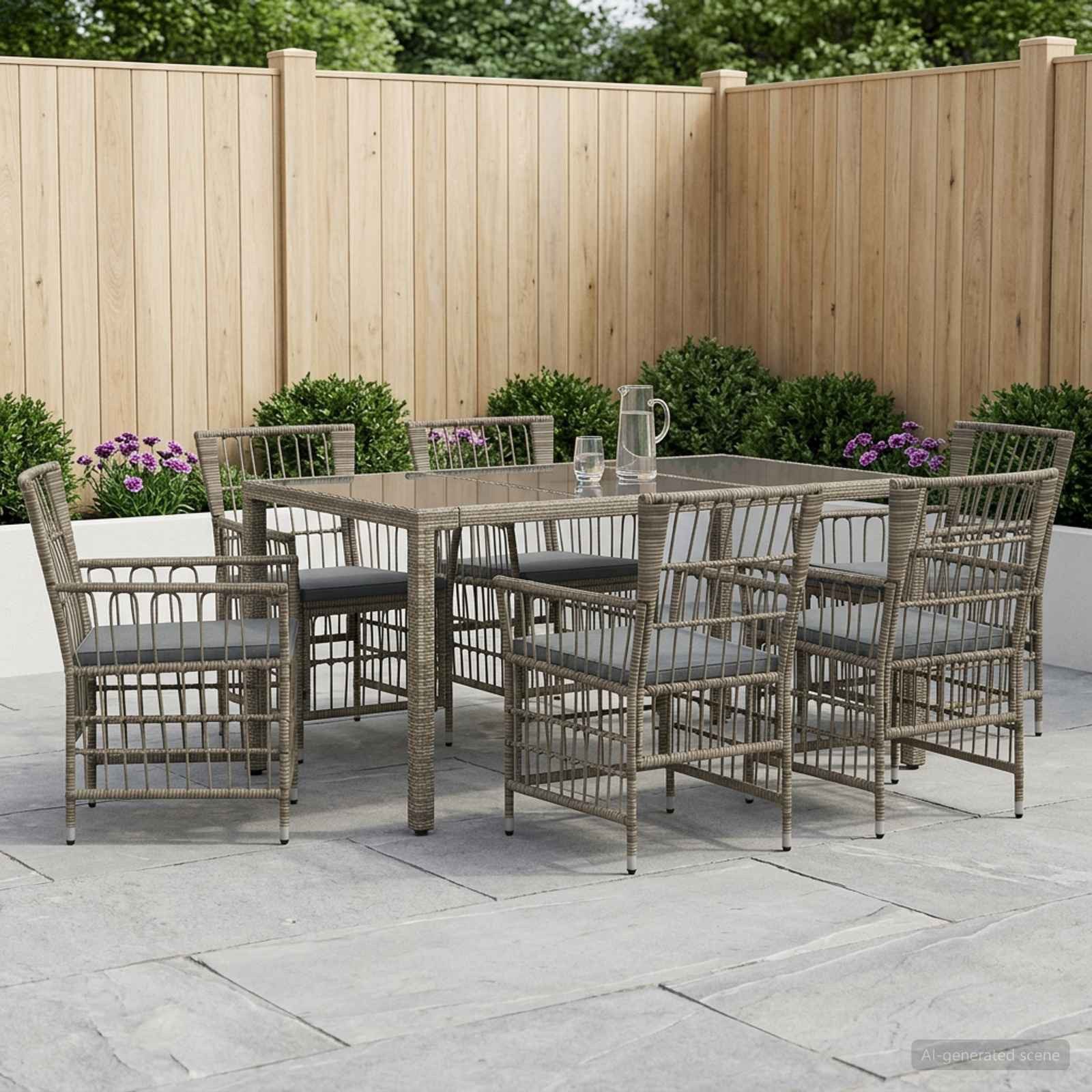 vidaXL Gartenlounge-Set Outdoor-Essgruppe 7 stk. Grau Poly-Rattan, (7-tlg)