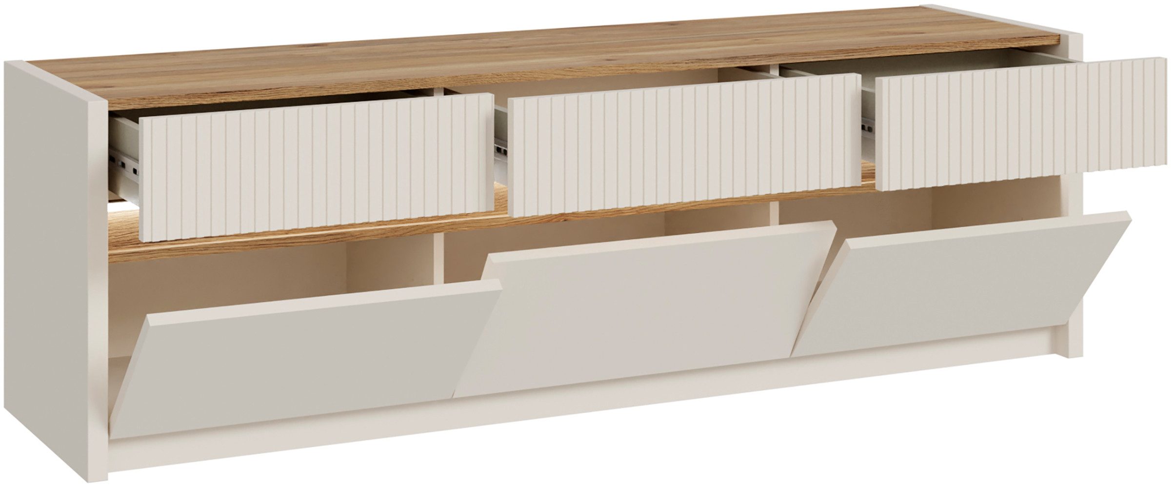 FORTE Lowboard Oak Squere TV-Board inklusive Beleuchtung, B7H/T 160 cm/50,7/41,5 cm, Beleuchtung, grifflos, Klappen – Bild 4 von 5