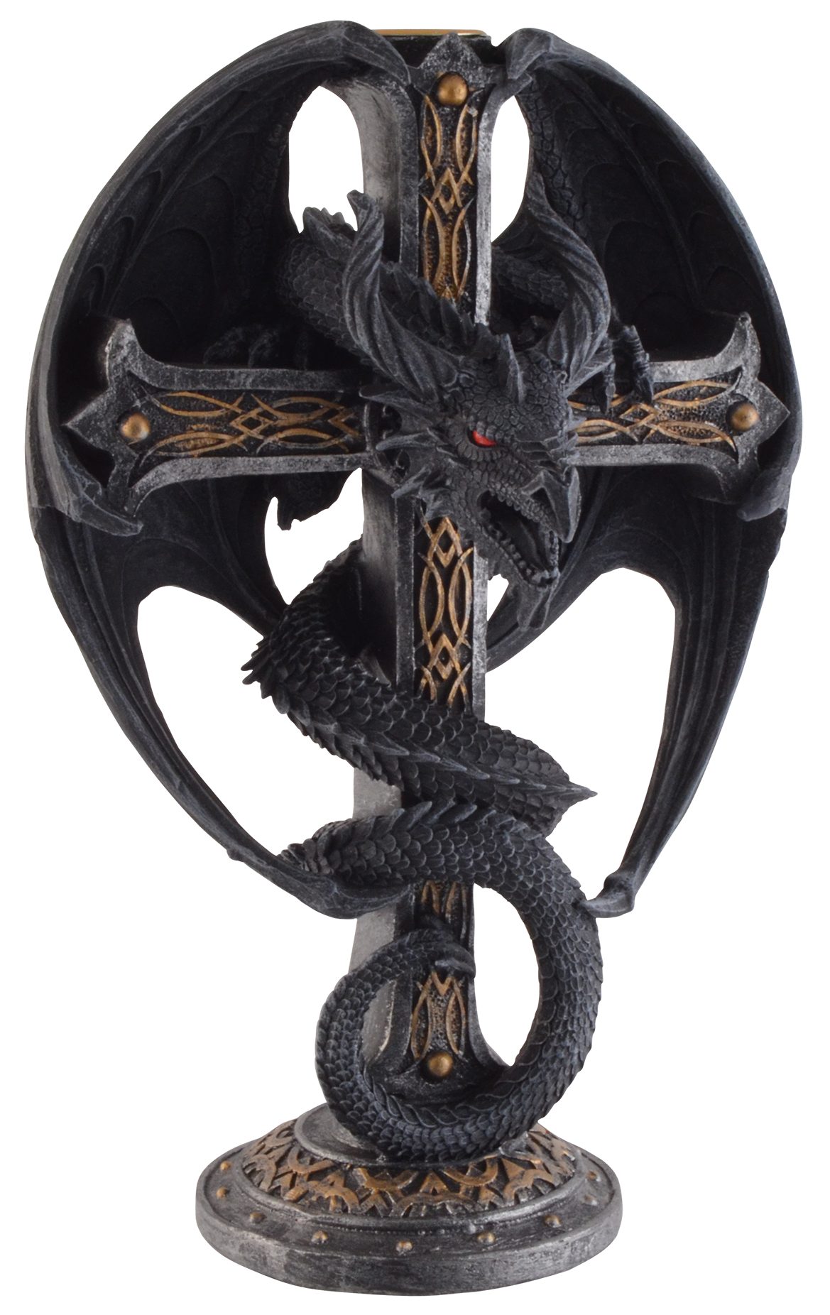 Vogler direct Gmbh Kerzenleuchter Kerzenleuchter "Dragon Cross", aus Kunststein, Größe: LxBxH ca. 16x12x26 cm | Kerzenständer
