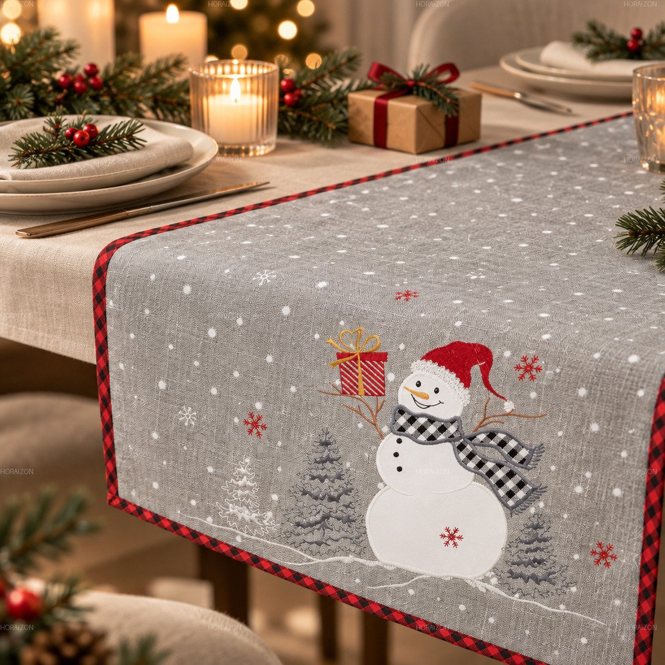 texpot Tischdecke mit Stickerei Schneemann Winter Weihnachten (1-tlg)