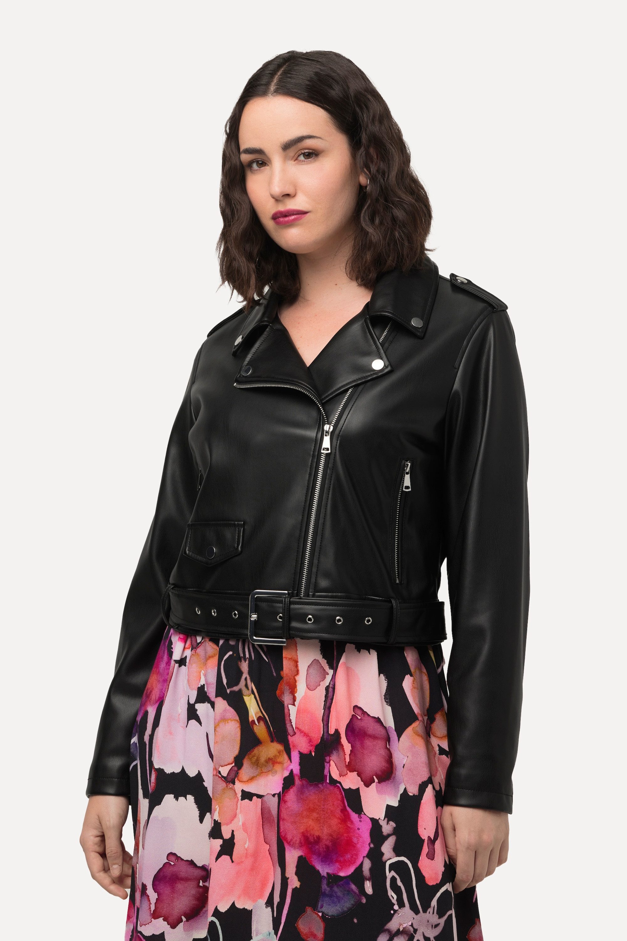 Ulla Popken Lederjacke Bikerjacke Lederoptik Reverskragen günstig online kaufen