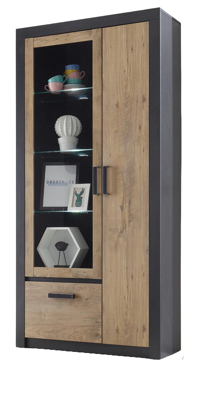 Furn.Design Stauraumvitrine Beveren (Vitrinenschrank in Kastanie und Fresco günstig online kaufen