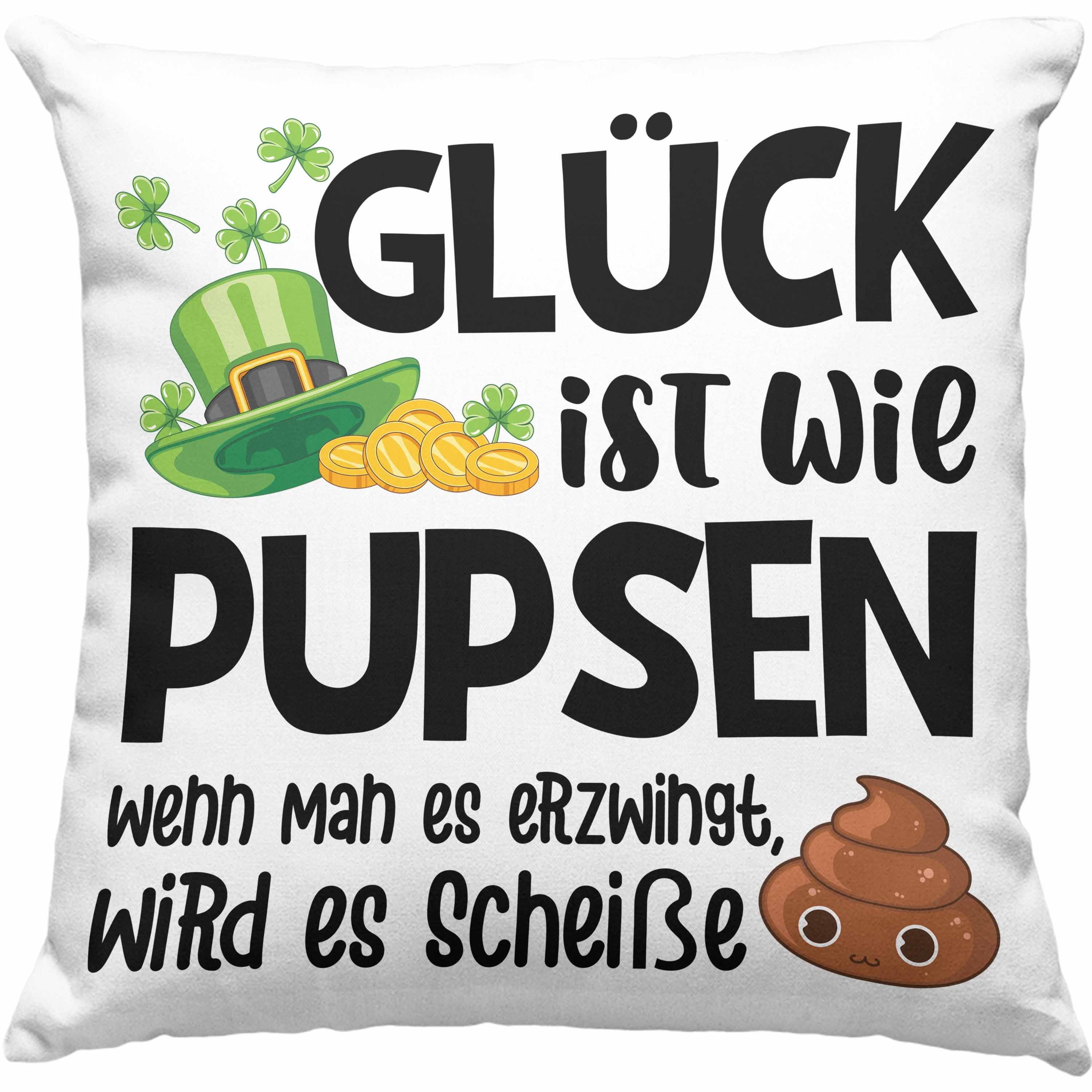 Trendation Dekokissen Trendation - Lustige Kissen mit Spruch Glück Ist Wie Pupsen Geschenk Erwachsene Männer Frauen Dekokissen mit Füllung