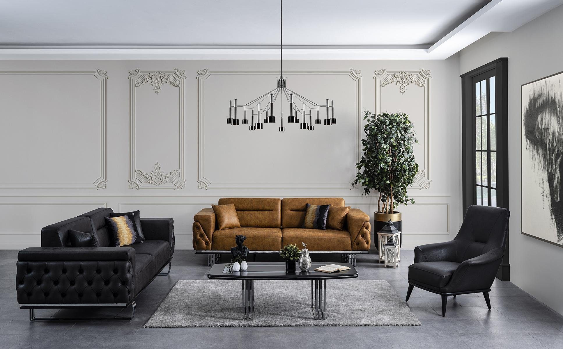 JVmoebel Wohnzimmer-Set Sofagarnitur 431 Sitzer Schwarz Luxus Modern Garnitur Stoff Gruppe neu | Wohnwände