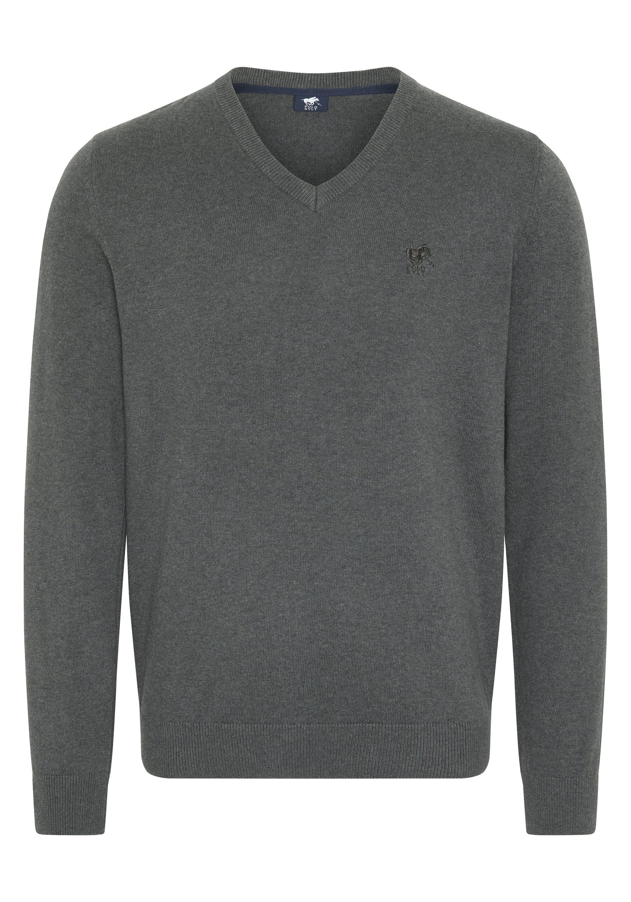 Polo Sylt Strickpullover mit V-Neck und Stickerei günstig online kaufen