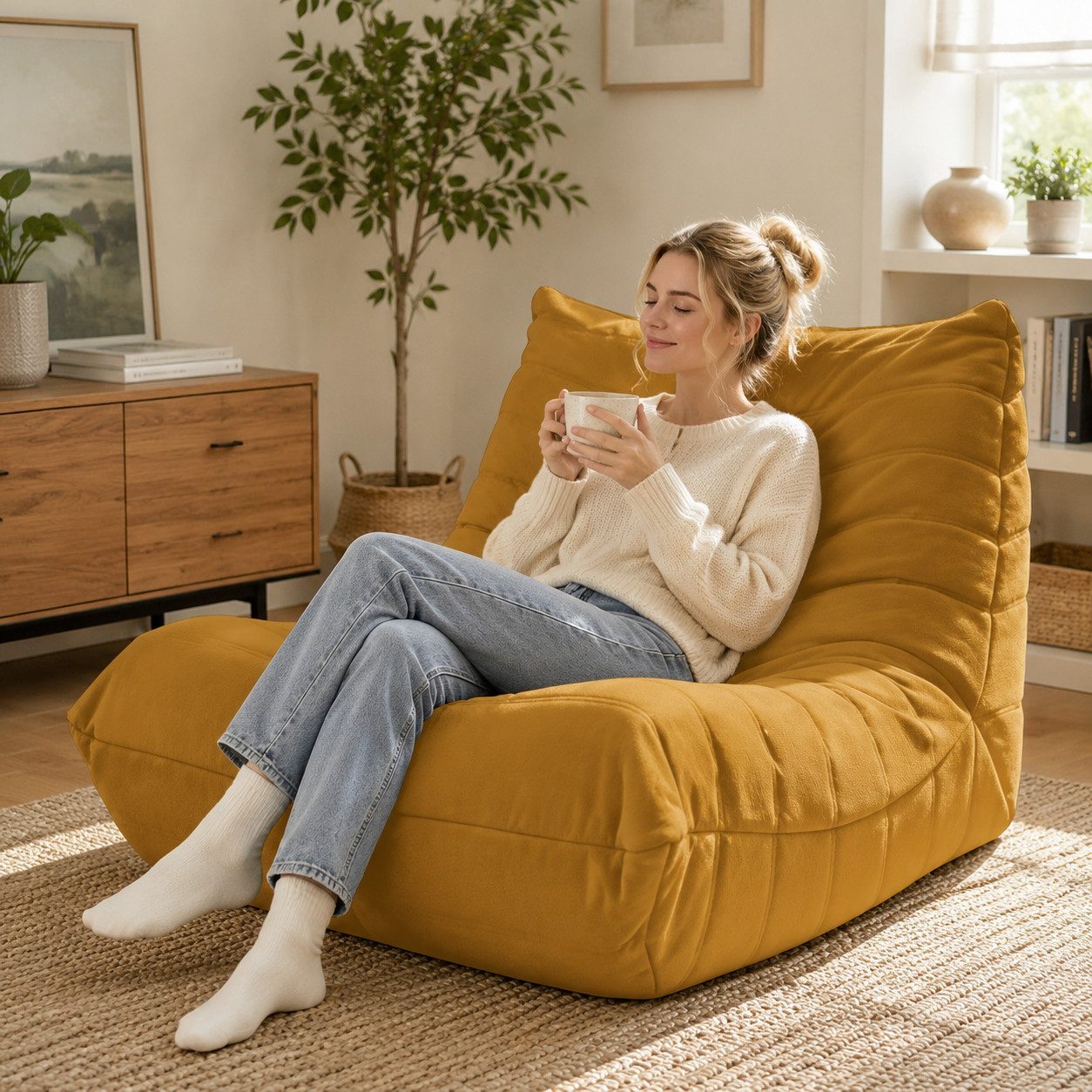 VUZINIC Sitzsack für Erwachsene, Memory-Schaum-Füllung, Bodensofa, Wohnzimmer & Büro (1 St)