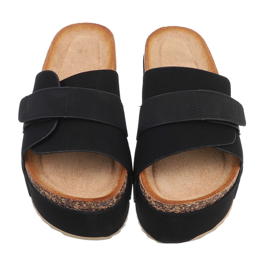 Ital-Design Bequeme Plattformsandalen für den Sommer Plateausandaletten (89319280) Flach Pantoletten in Schwarz