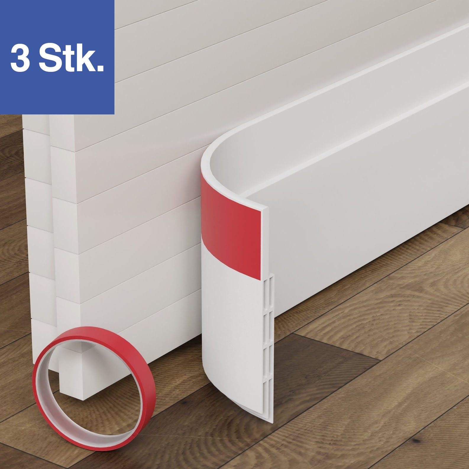 ecom delivery Zugluftstopper Zugluftstopper für Türen, selbstklebend, individuelle Länge, 3-tlg., Starker halt, rutschfest, Kälte & Lärmschutz