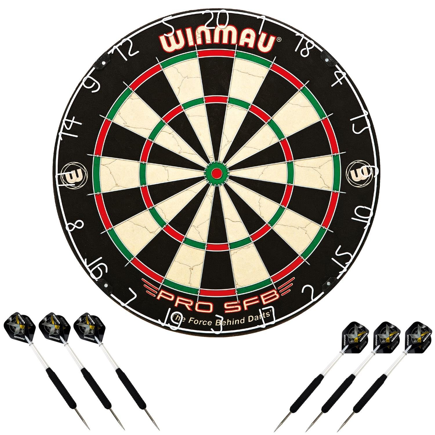 Winmau Dartscheibe Dartboard Pro SFB Set inklusive 2 Satz Steeldarts, Dartscheibe Dart Scheibe Darts