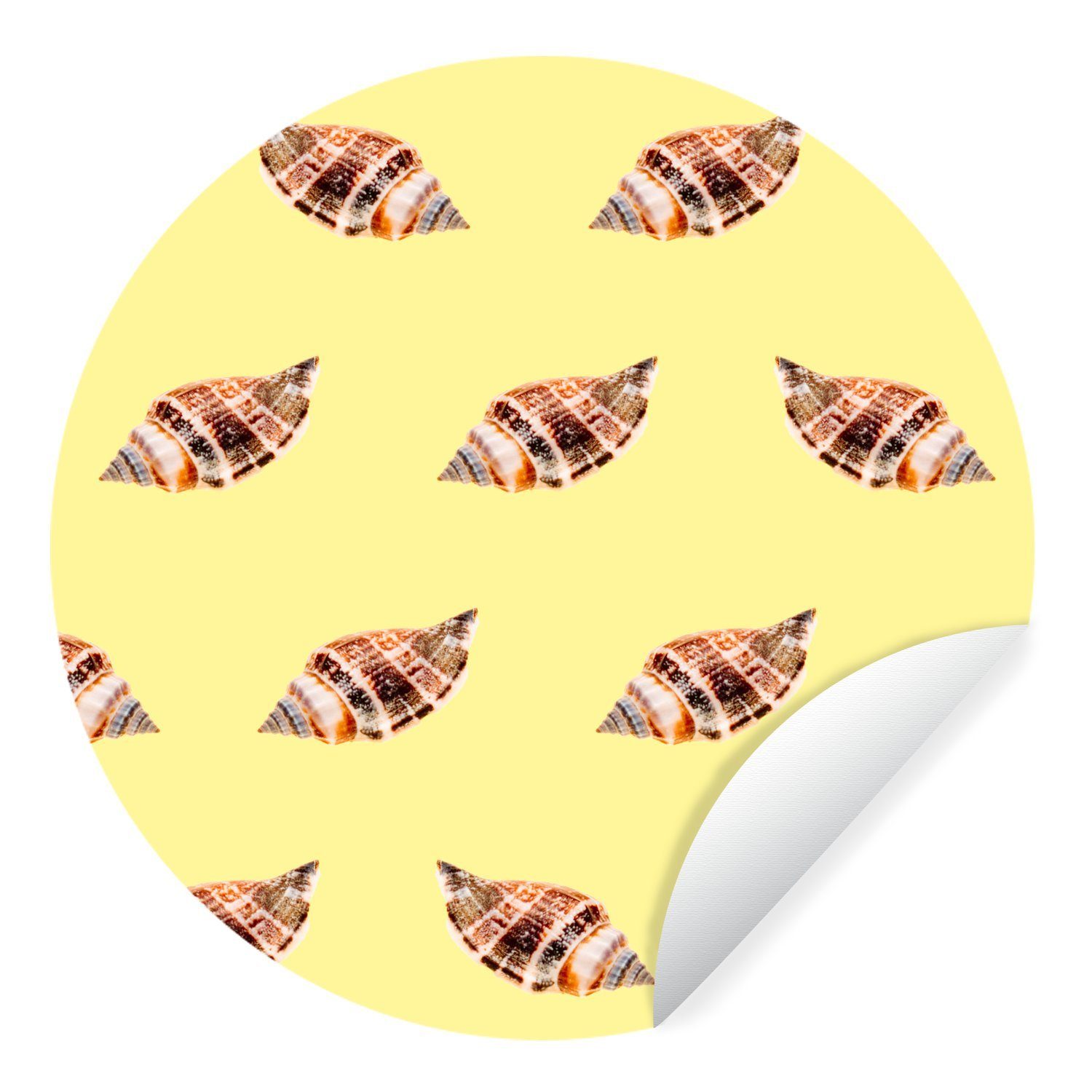 MuchoWow Wandsticker Muscheln - Muster - Gelb (1 St), Tapetenkreis für Kinderzimmer, Tapetenaufkleber, Rund, Wohnzimmer