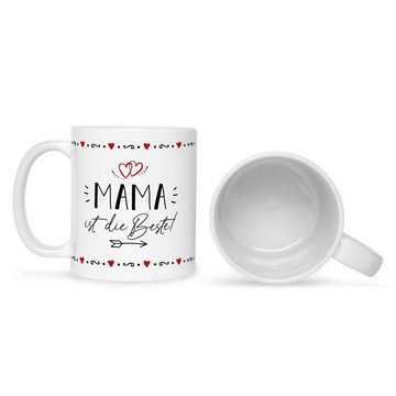 GRAVURZEILE Tasse mit Spruch Mama ist die Beste!, Keramik, Farbe: Weiß