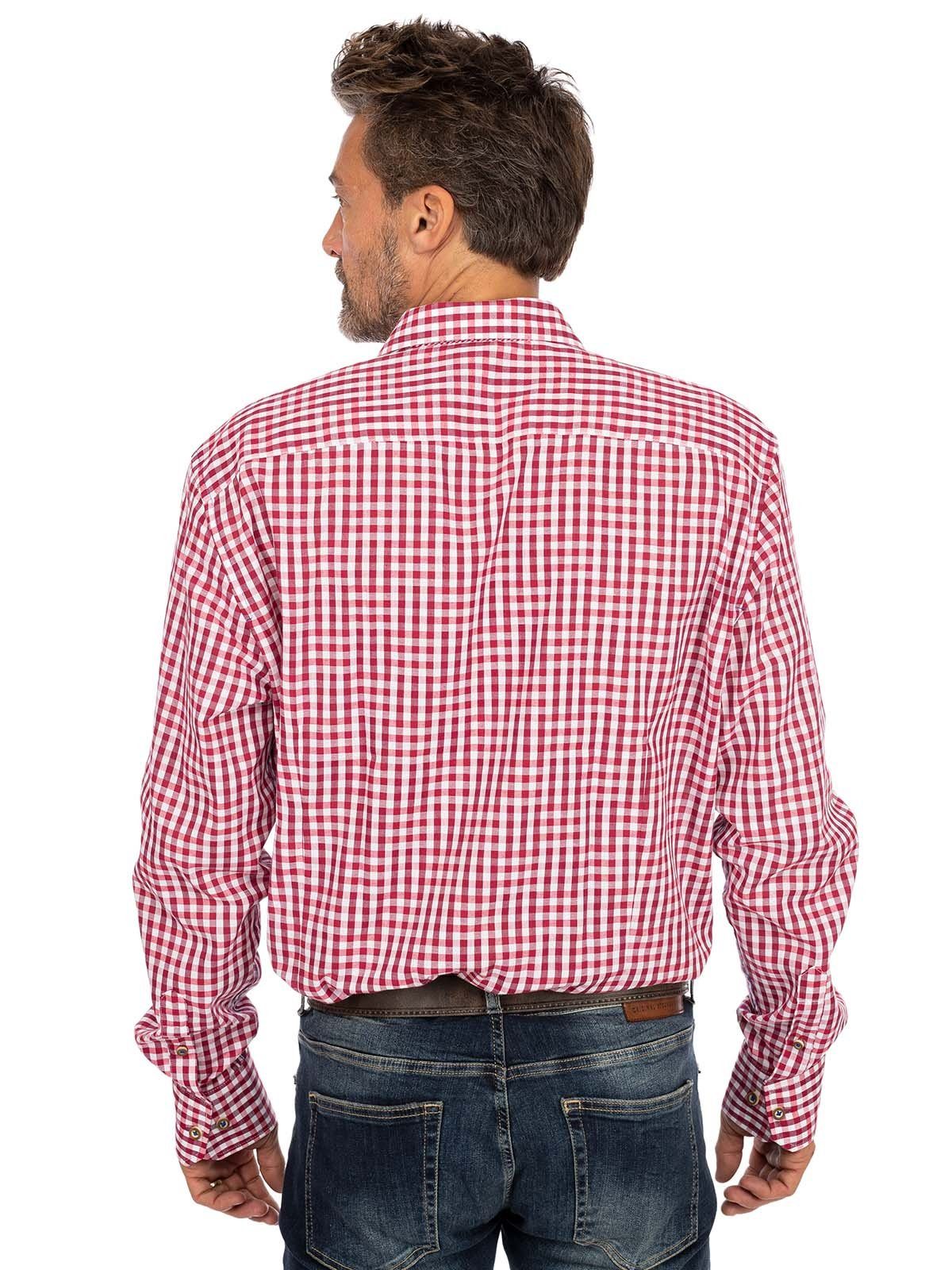 BURGSTADT Langarmhemd Trachtenhemd Fit) rot (Slim Karo OS-Trachten