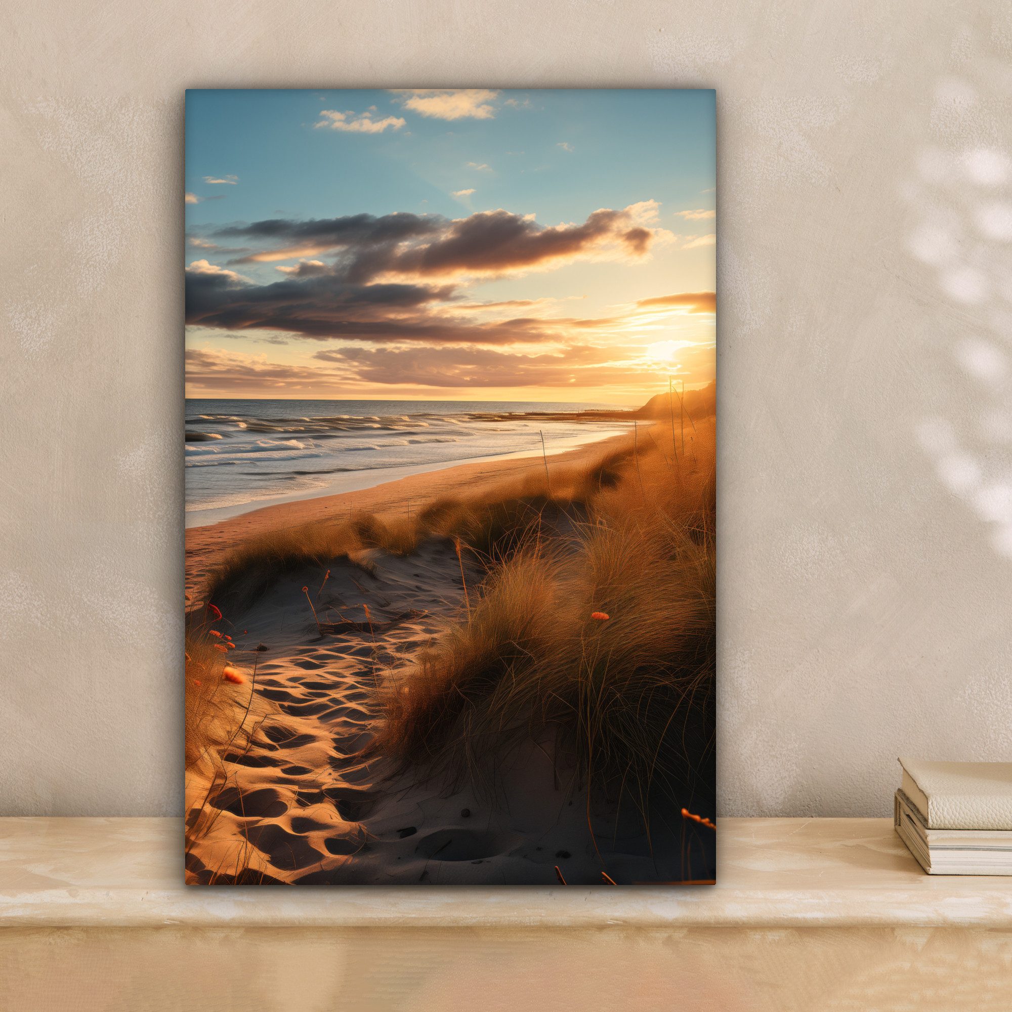 OneMillionCanvasses® Leinwandbild Strand - Sonnenuntergang - Dünen - Meer - günstig online kaufen